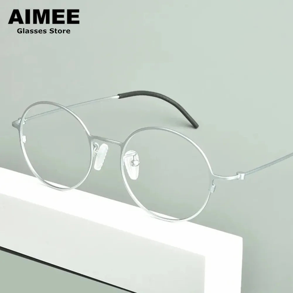Aimee Unisex Full Rim Round Titanium Eyeglasses Frame 14502 - Lightweight Durable Glasses for Men & Women, Perfect for Reading, Work, and Everyday Use
