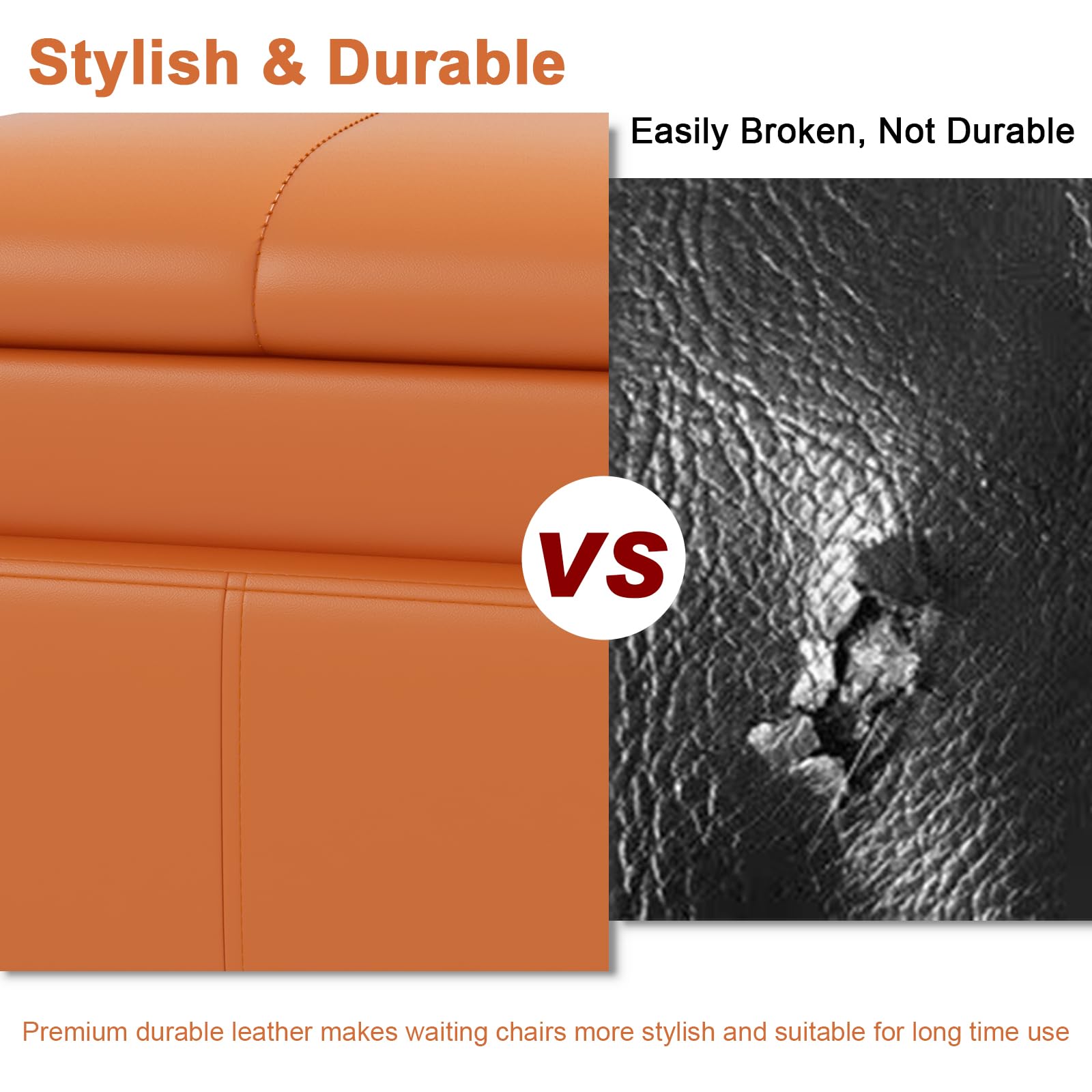 Kinsuite 5-Seat Modern Waiting Room Chairs - Thickened Cushion PU Leather Reception Bench for Office, Salon & Lobby - Entryway & Living Room Furniture (Orange) - Perfect for Waiting Areas, Reception Spaces & Commercial Interiors