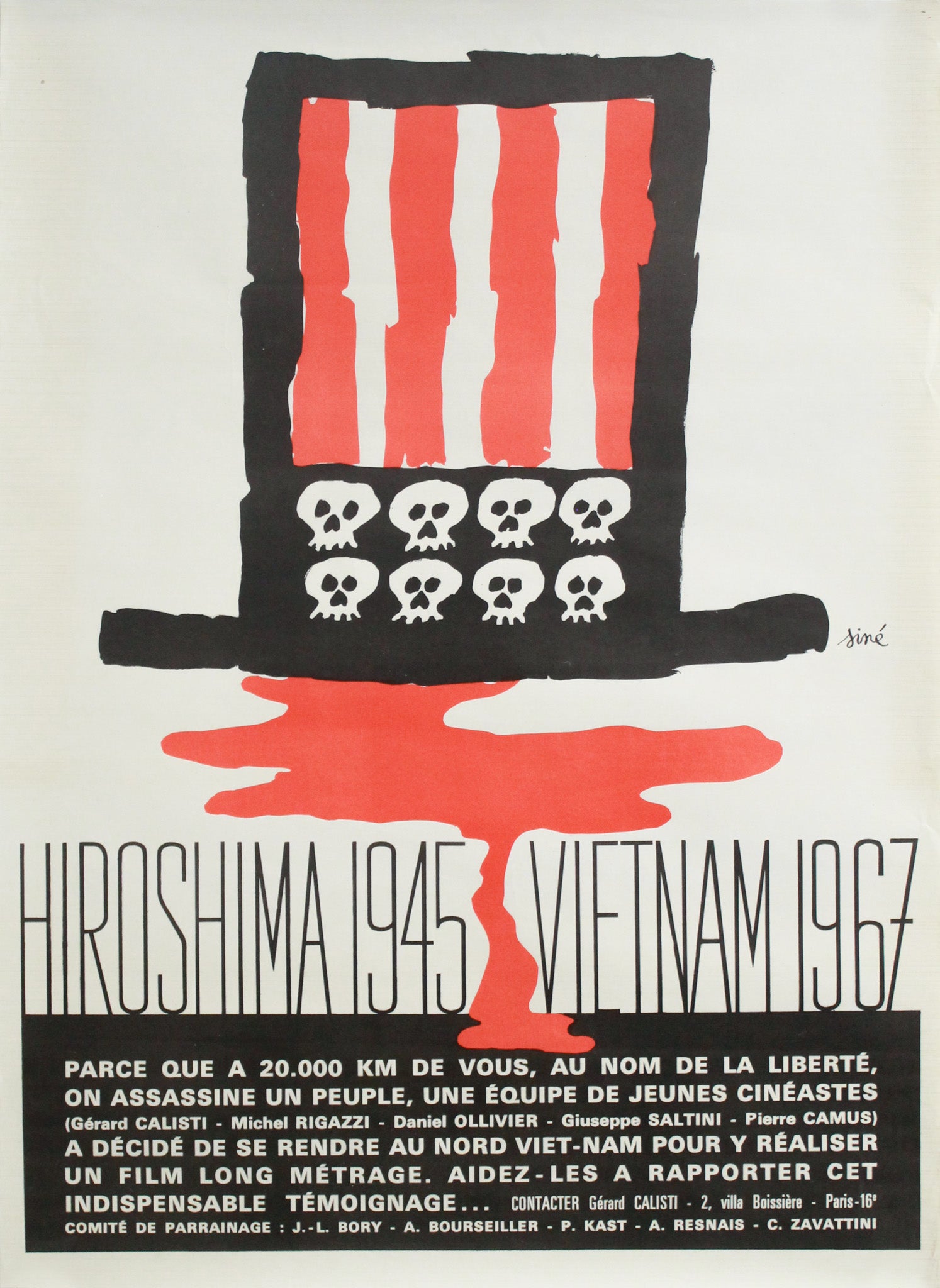 Original 1967 French Political Documentary Movie Poster - Hiroshima 1945 Vietnam 1967 by Siné - Vintage Film Memorabilia for Collectors & History Enthusiasts - Perfect for Home Theater Decor, Office Display & Gift for Movie Lovers