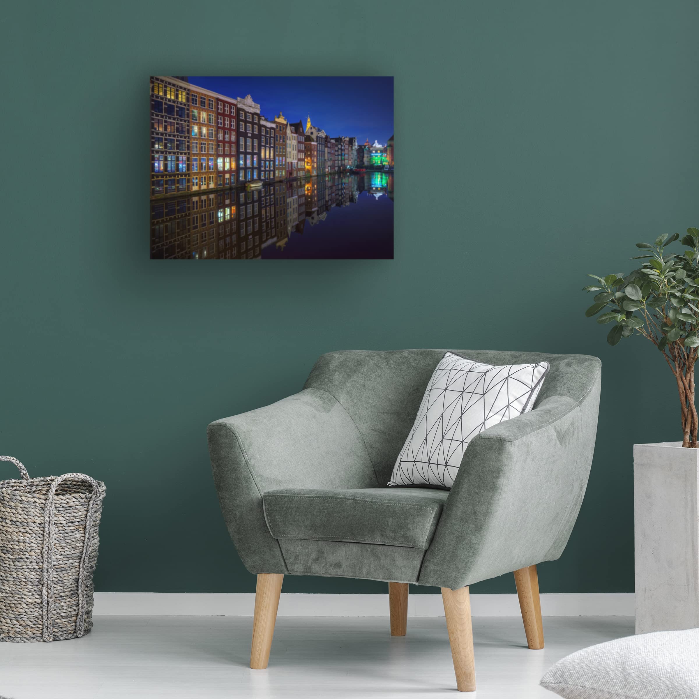 Trademark Fine Art 'Amsterdam At Night 2017' Canvas Wall Art Print by Juan Pablo - Modern Cityscape Painting for Living Room, Bedroom & Office Decor