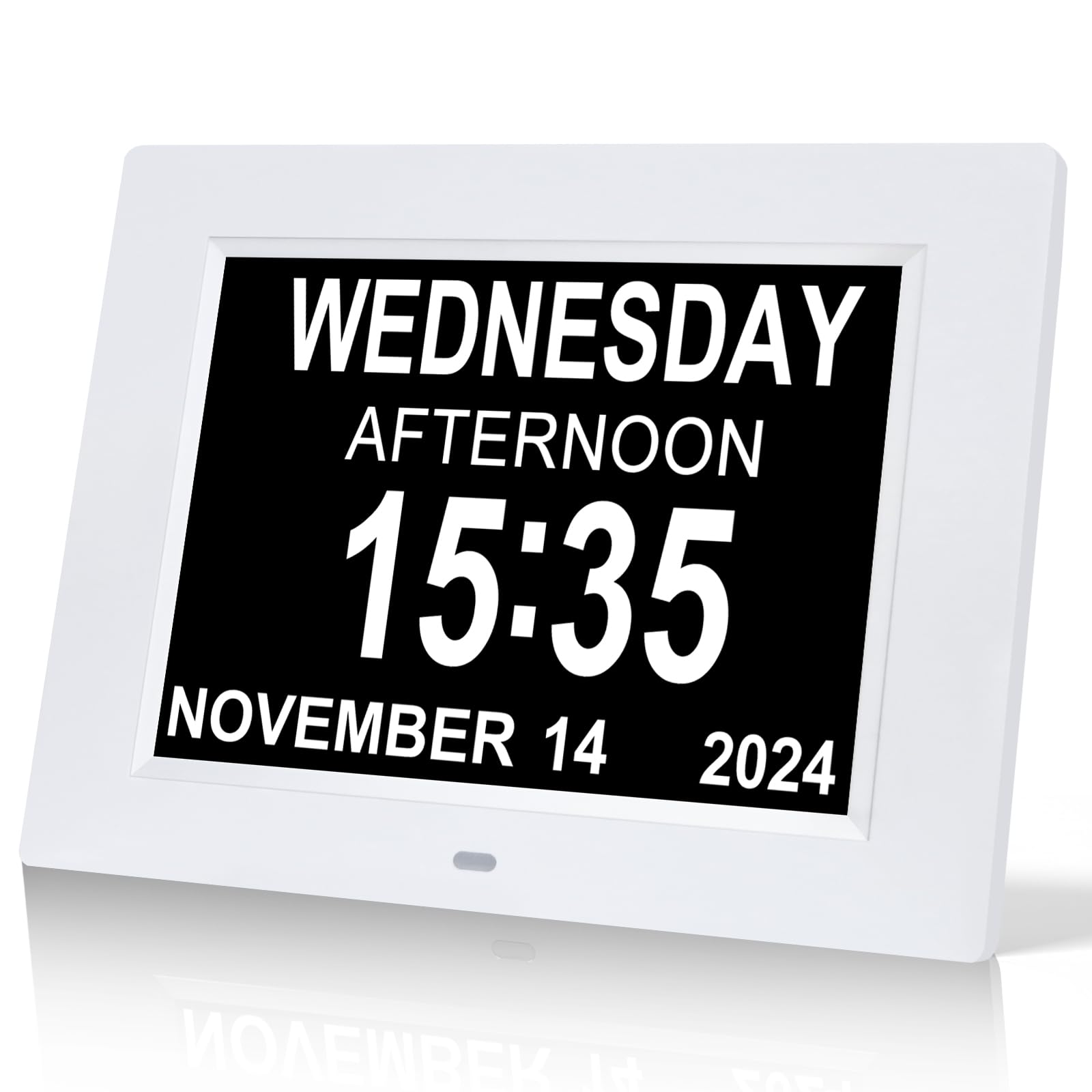Johnziny 2025 8-Inch Large Digital Clock for Seniors - Easy-to-Read Dementia Clock with Day/Date Display & 8 Alarm Options - Ideal for Elderly Care, Alzheimer's Patients & Memory Support (White) | Perfect for Bedrooms, Nursing Homes & Assisted Living Facilities