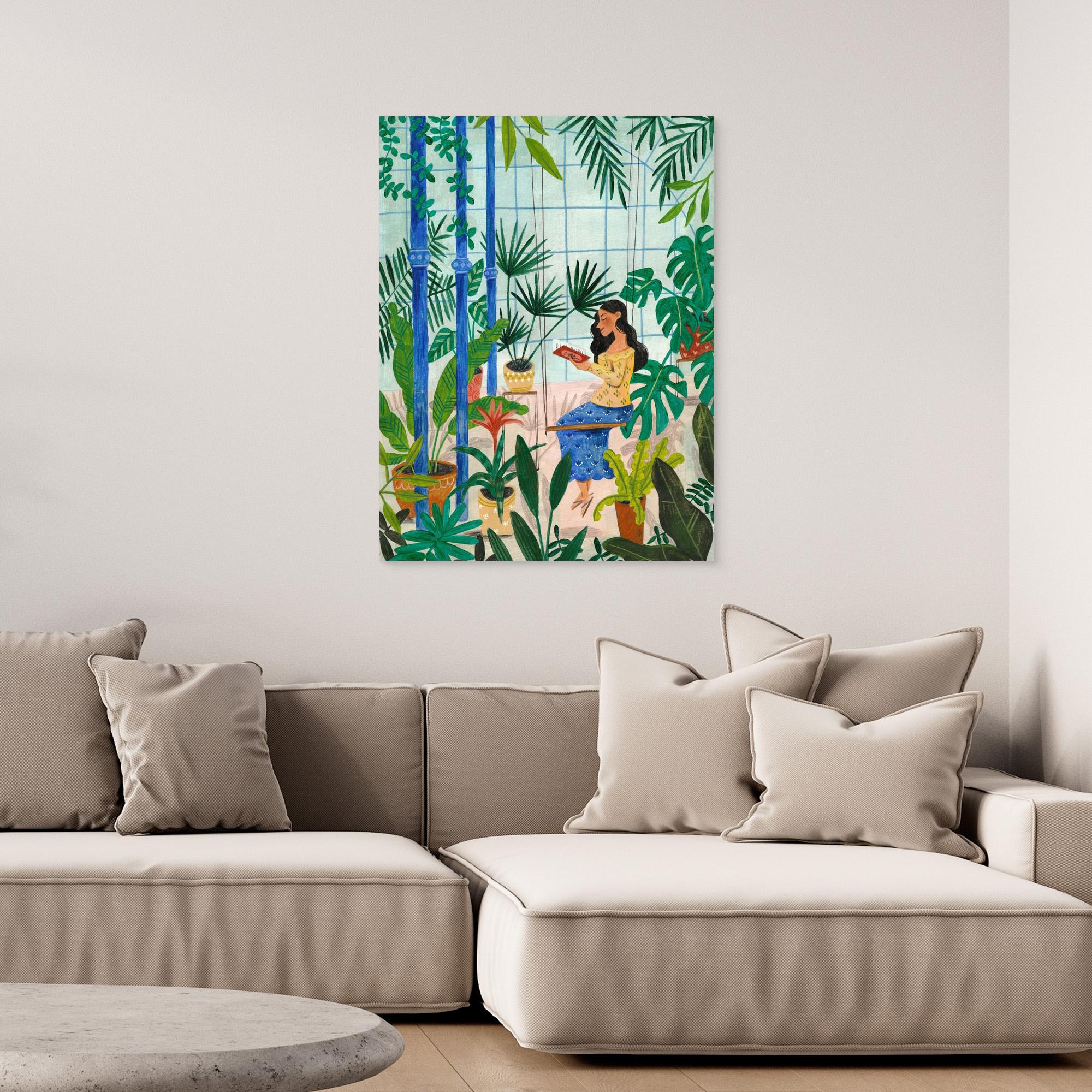 Canvas Print - Reading in the Plant Greenhouse by Caroline Bonne Müller | Nature-Inspired Wall Art for Living Room, Bedroom & Office Decor