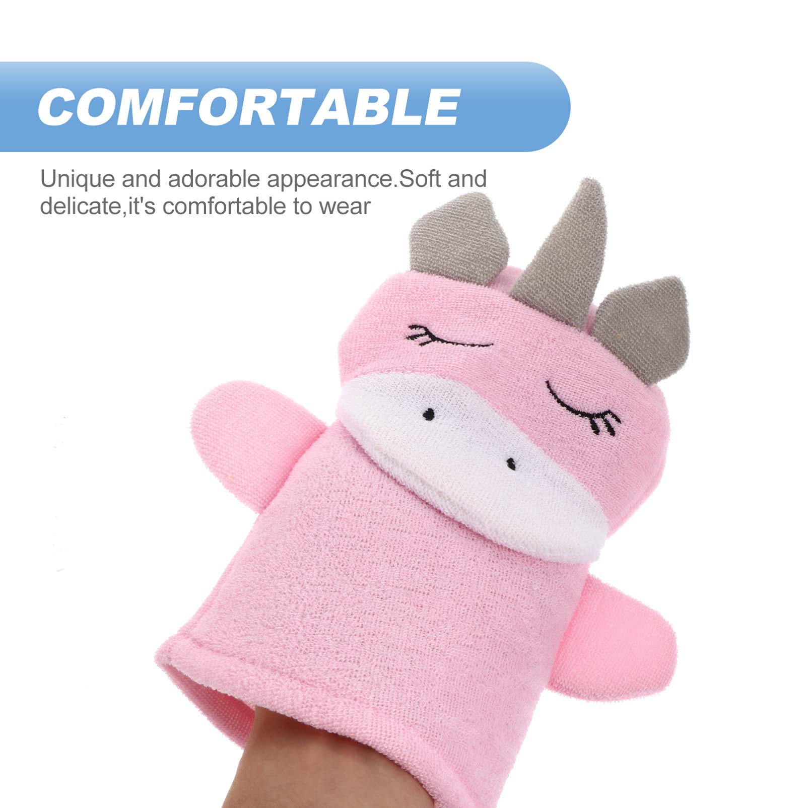 Lurrose 3Pcs Baby Bath Mitt - Soft Animal Bath Puppet Washcloths & Body Scrub Gloves for Toddlers (Cute Bee & Hippo) | Gentle Exfoliating Sponge for Infant Shower Time | Perfect Kids Bath Accessories for Sensitive Skin