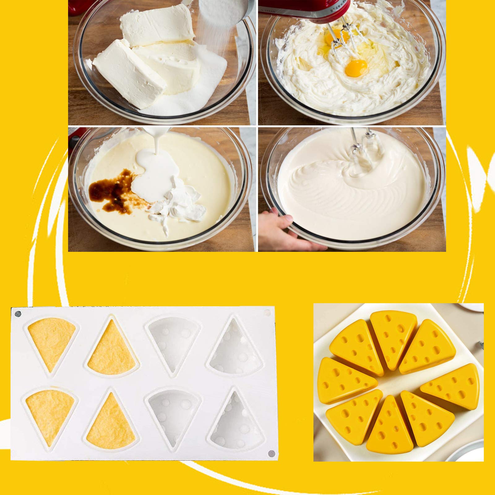 3D Silicone Baking Mold for Mousse Cake, Ice Cream & Chocolate - Cheese Shape Silicone Mold for Pastry, Candy & French Desserts | Perfect for Cake Decoration, Home Baking & Party Treats