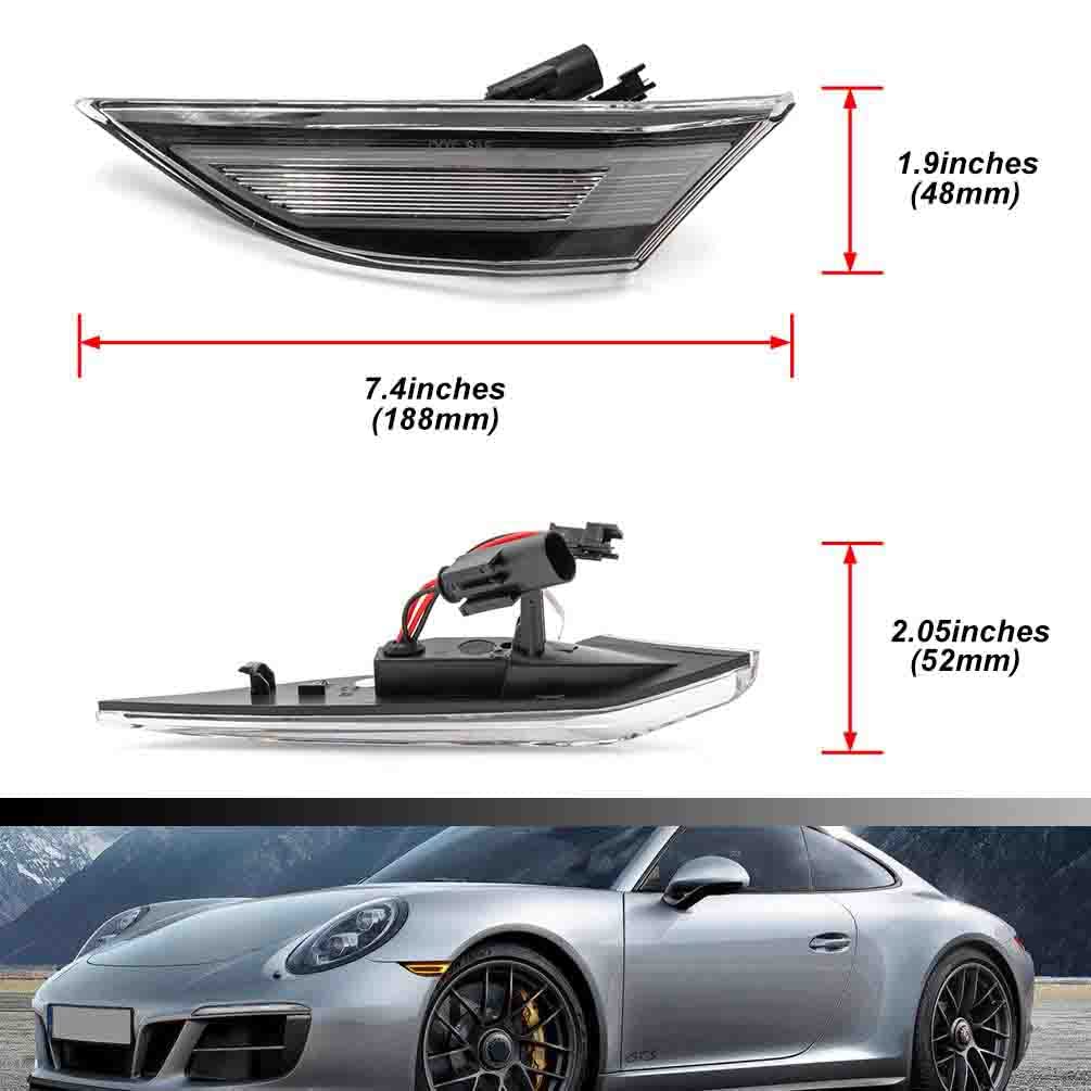 NJSBYL LED Side Marker Light Kit for Porsche 911 991.1 Carrera Cayman Boxster - Clear Lens Amber LED Front Turn Signal Lights - Perfect for Night Driving & Car Customization