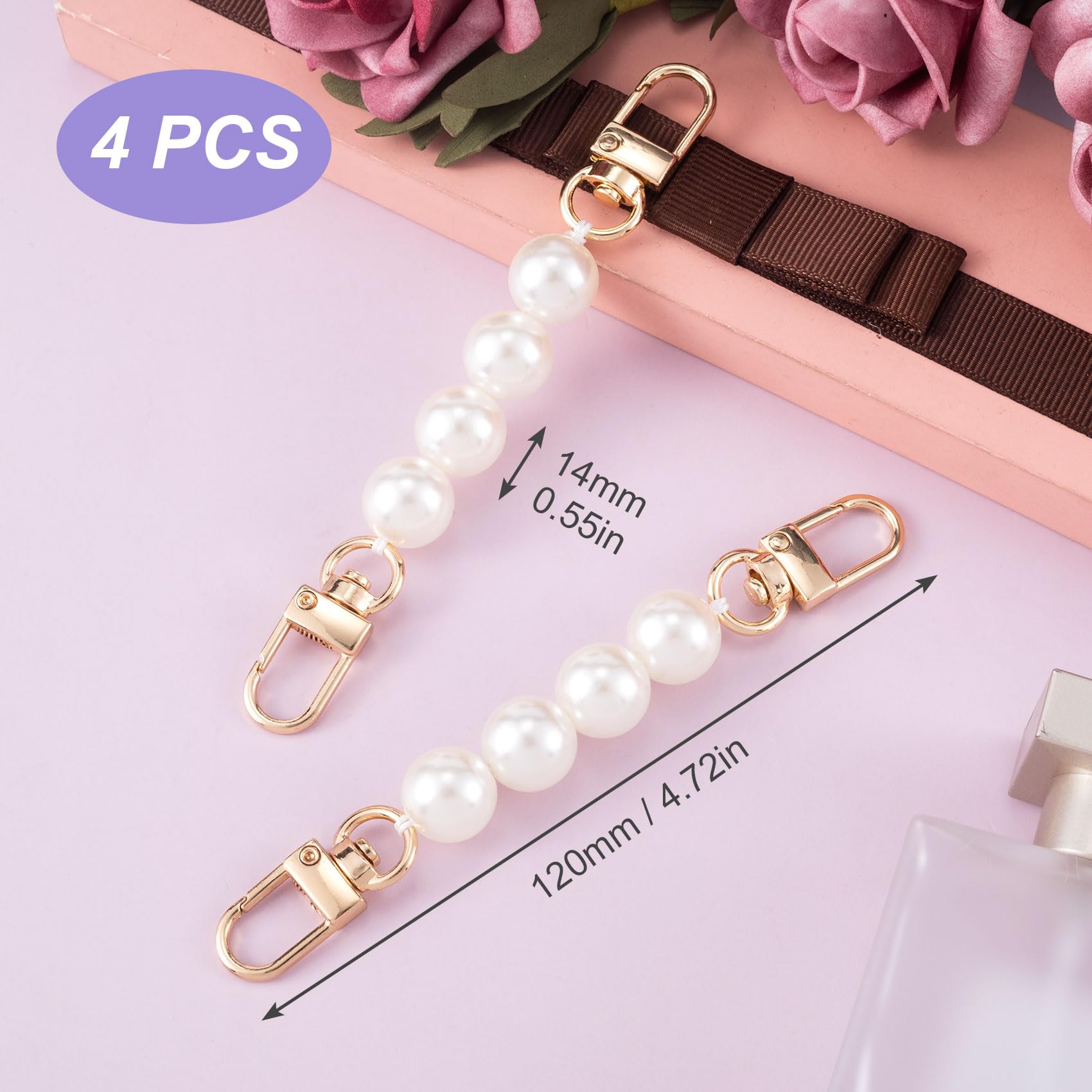 Joez Wonderful 4Pcs Pearl Purse Extender Chain Strap - Adjustable Bag Strap Extender for Women's Handbags, Luxury Pearl Chain Replacement Accessory (12 cm) - Perfect for Evening Bags, Clutches & Shoulder Bags