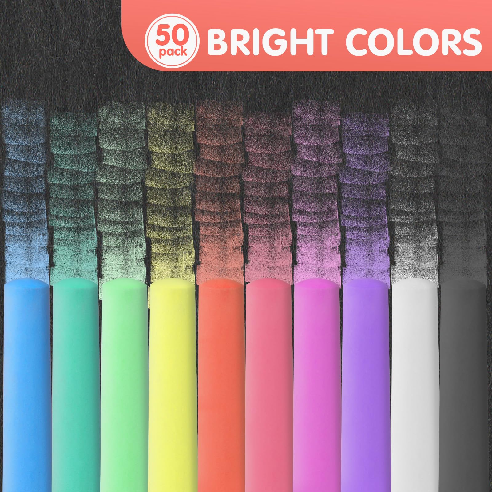 50 Pack Non-Toxic Washable Jumbo Sidewalk Chalk for Kids - Outdoor Art Play, Chalkboard & Blackboard Drawing - Vibrant Colors (Orange/Red) - Perfect for Driveway Art, School Projects & Playground Fun