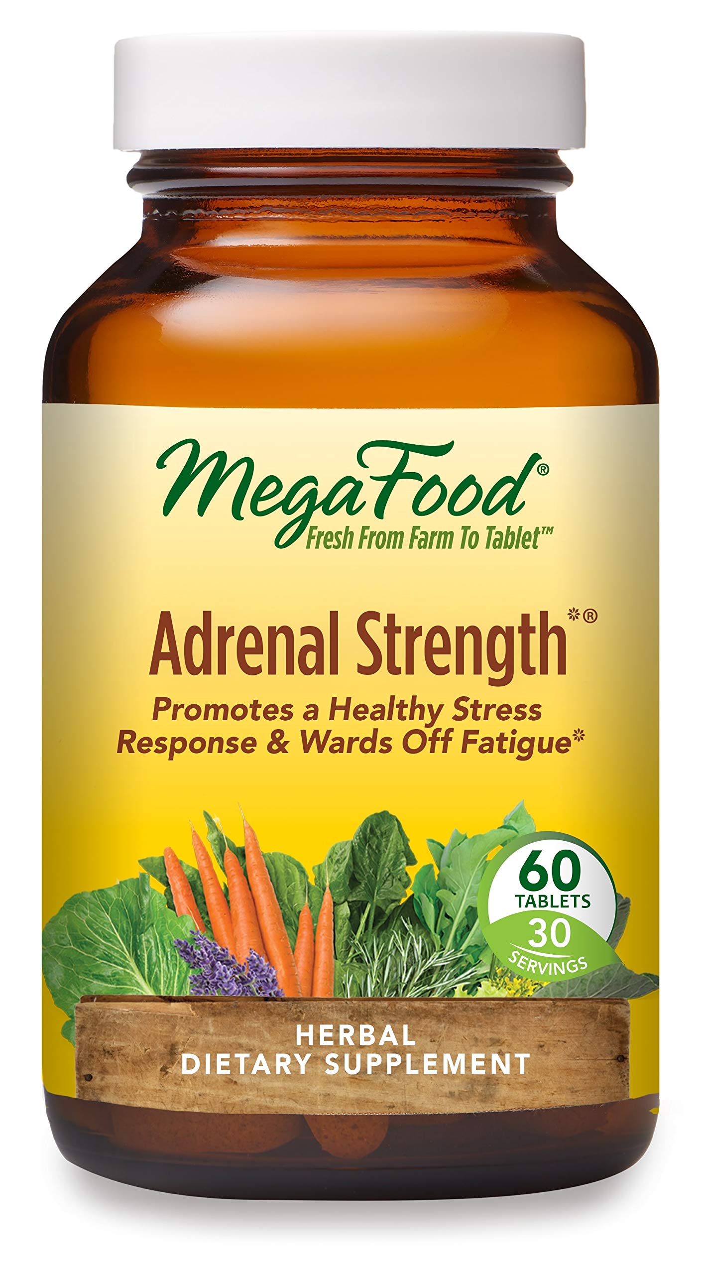 MegaFood Adrenal Strength Supplement - Ashwagandha & Magnesium for Stress Relief - Vegetarian, Gluten-Free, Dairy-Free - 60 Tablets (30 Servings) - Supports Energy & Focus for Busy Professionals & Students