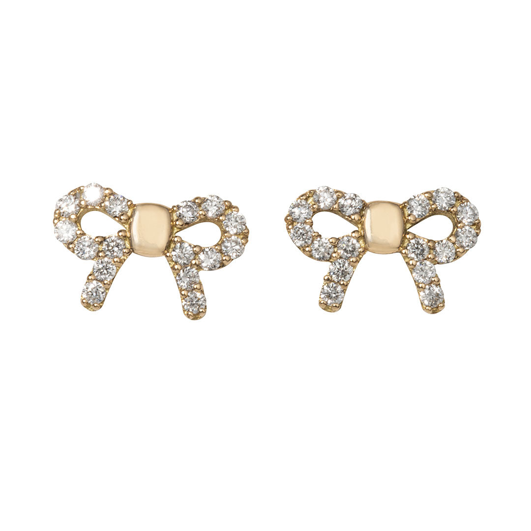 18K Gold Mini Bow Stud Earrings with Diamonds - Elegant Jewelry for Women, Perfect for Weddings, Parties & Everyday Wear