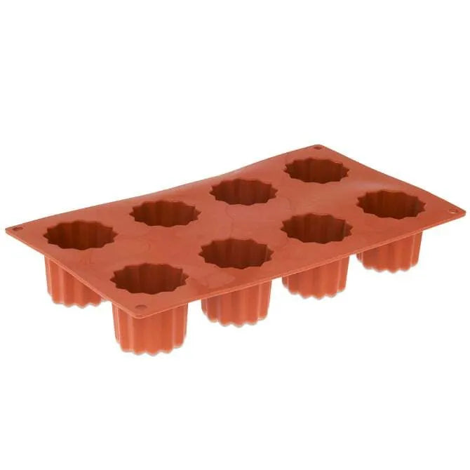 Non-Stick Silicone Cannele Mold - 8 Cavity Orange Baking Pan for French Pastries, Perfect for Home Bakers & Professional Chefs - Ideal for Cannelés de Bordeaux, Madeleines & Mini Cakes