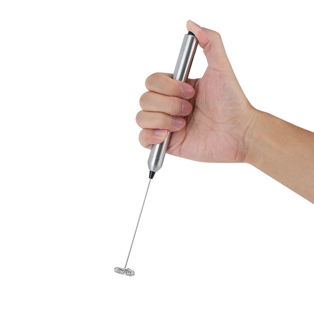 Premium Stainless Steel Electric Milk Frother - Handheld Battery-Operated Coffee Frother with Spoon for Lattes, Cappuccinos & Hot Chocolate | Perfect for Home, Office & Coffee Shops