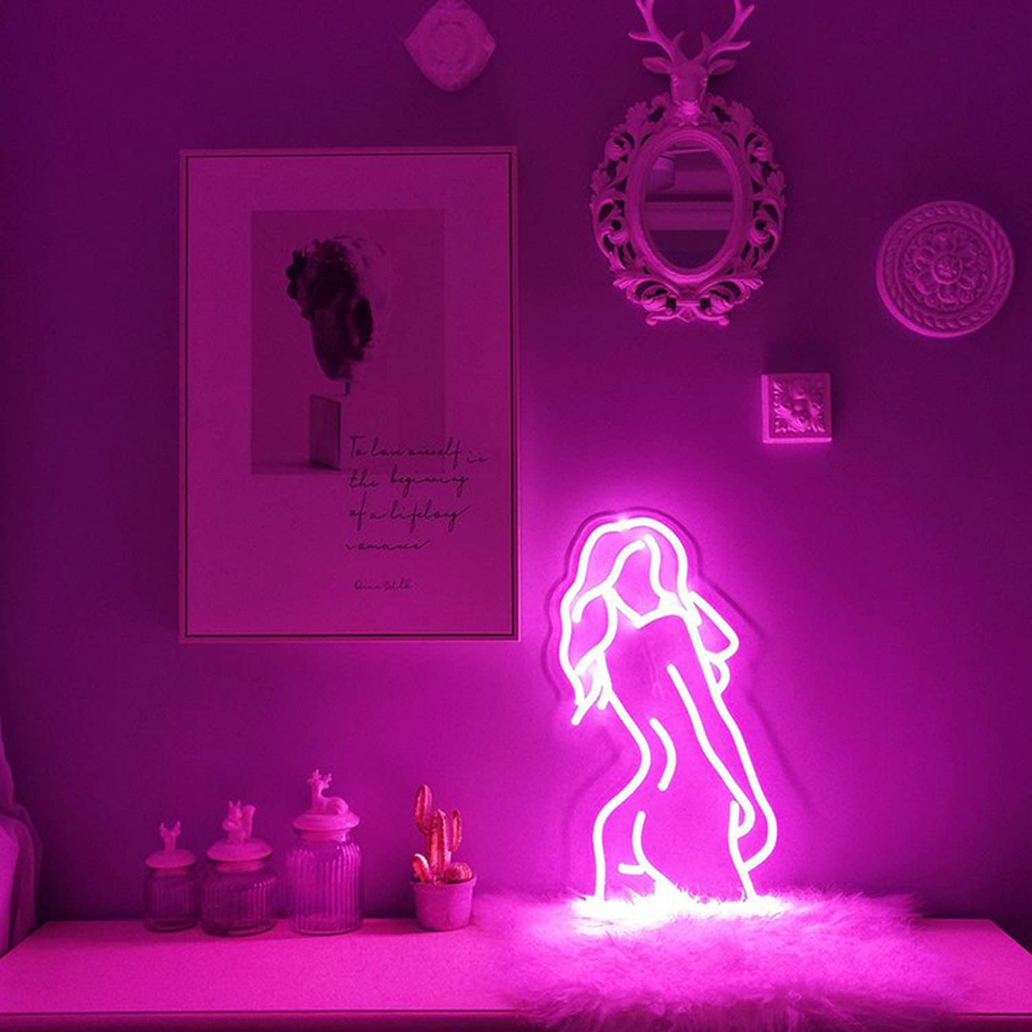 Sexy Lady Neon Light Sign - Naked Woman Wall Art Decor for Home, Bedroom, Bar & Party - Pink LED Backlit Decoration for Wedding, Holiday & Beer Events - Perfect for Nightclubs, Man Caves & Themed Rooms