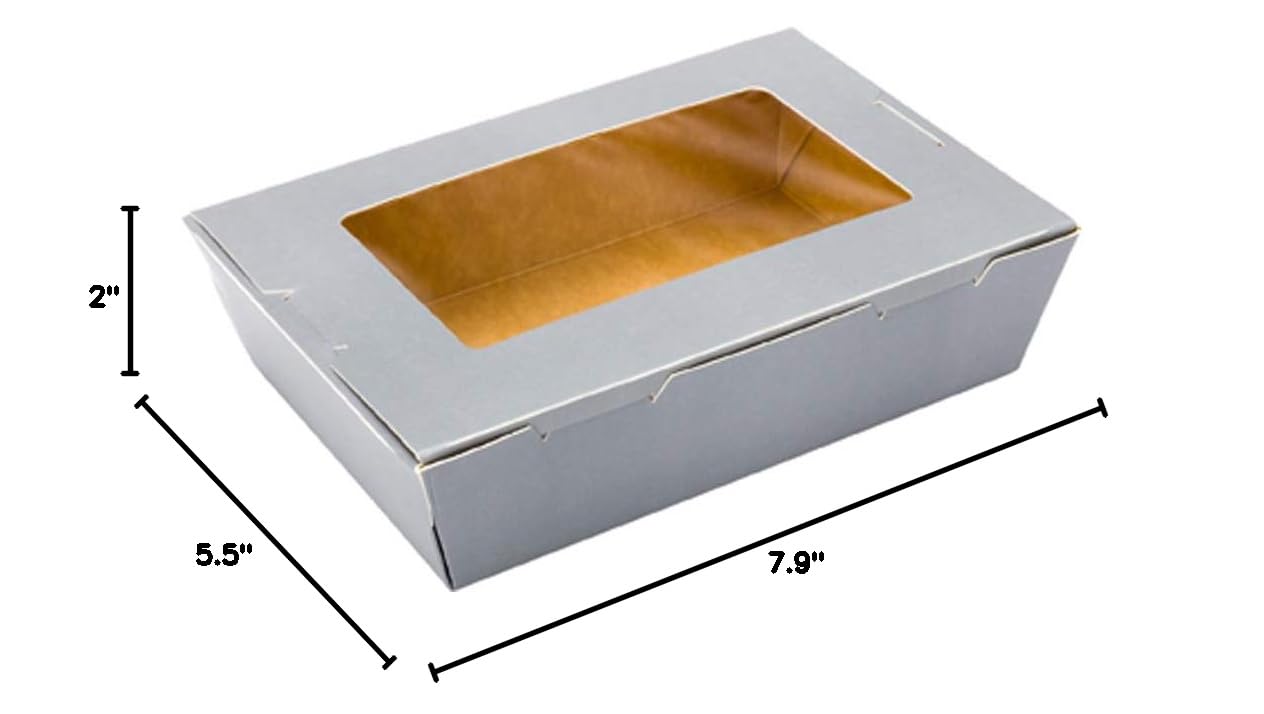 Restaurantware Cafe Vision 42oz Disposable To-Go Food Containers - 200 Pack Grease-Resistant Gray Paper Takeout Boxes with Hinge Lock & Window | Perfect for Lunch, Desserts, Catering & Restaurant Takeout