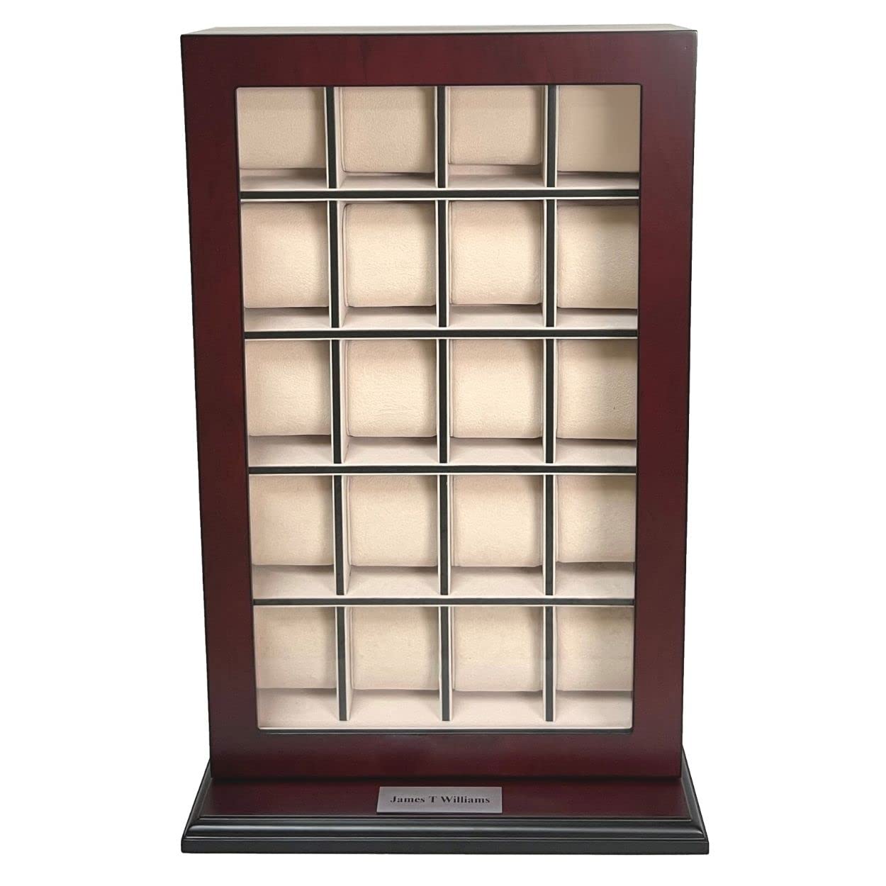 TIMELBUYS Personalized 20 Slot Cherry Wood Watch Display Case - Wall Mounted Storage Organizer & Stand for Oversized Watches | Perfect for Watch Collectors, Jewelry Shops & Home Decor