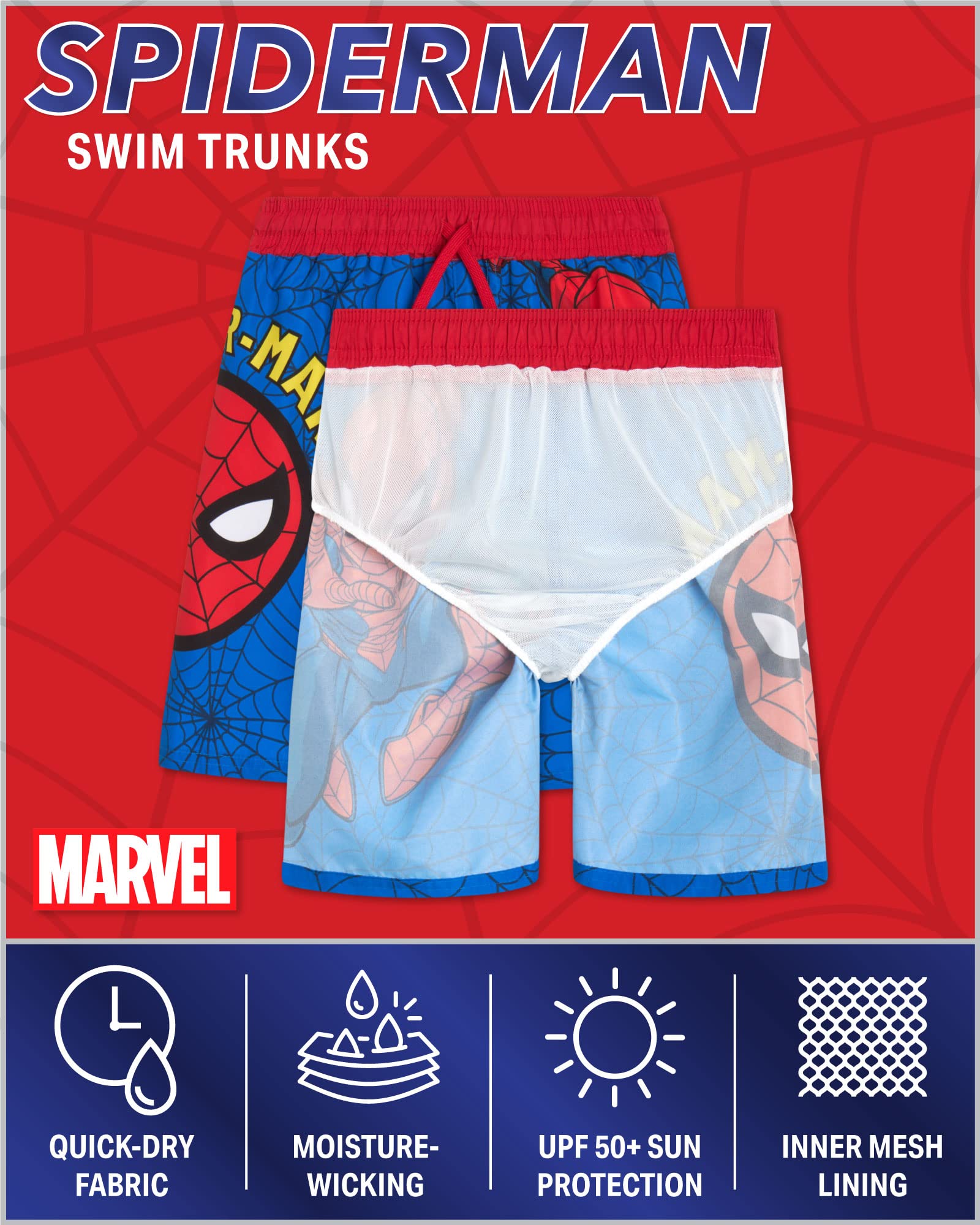 **Marvel Avengers Boys' Swim Trunks - Spider-Man, Captain America, Hulk, UPF 50+ Quick Dry Swim Shorts for Kids (2T-12) - Perfect for Pool, Beach & Summer Water Play**