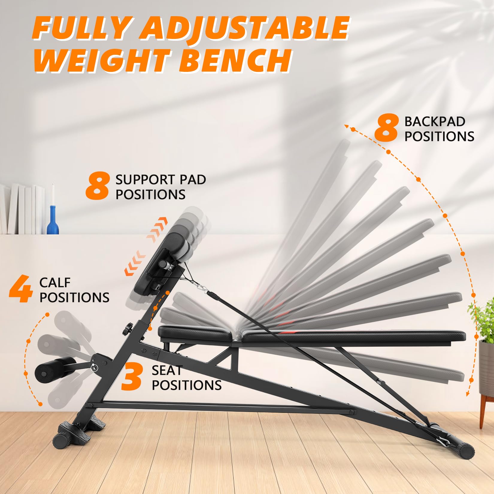 OPPSDECOR Adjustable Weight Bench with Hyper Back Extension, Preacher Curl & Roman Chair - 900LBS Capacity All-in-One Home Gym Equipment for Full Body Workout | Perfect for Strength Training, Ab Exercises & Back Pain Relief at Home