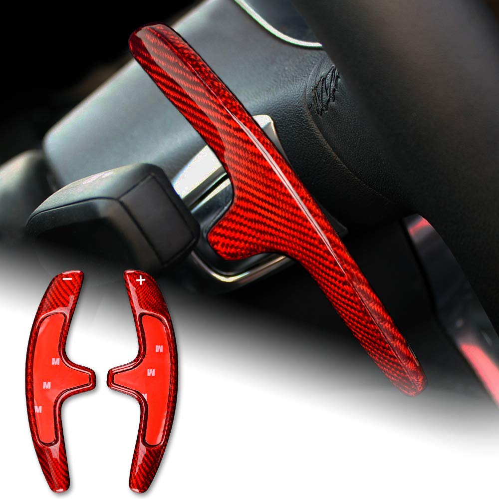Carbon Fiber Steering Wheel Paddles Shifters for Porsche 911 Carrera 991 (2012-2019) & Cayman (2013-2019) - Red Extended Shifter Trim Cover Accessories - Enhance Driving Performance & Racing Experience