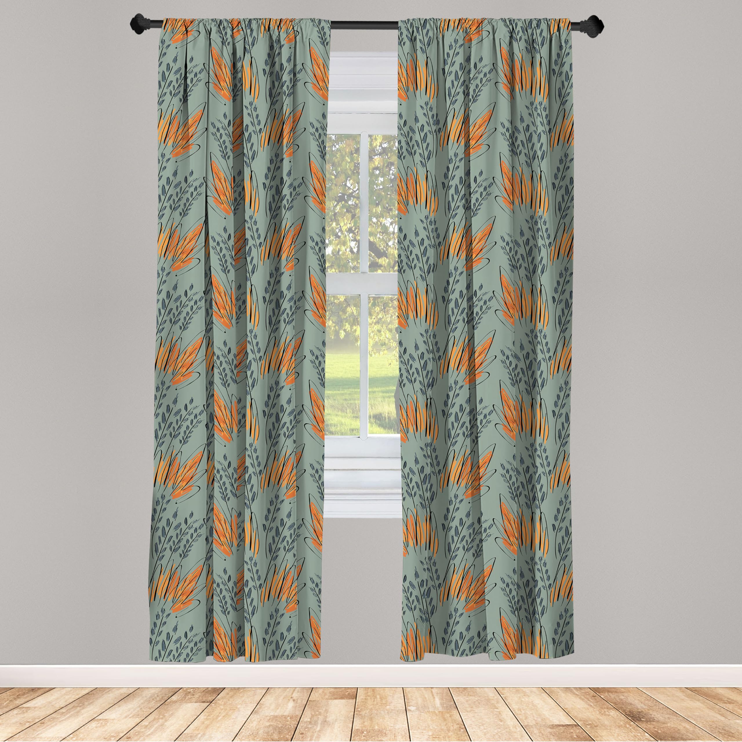 Ambesonne Ethnic Bohemian Curtains - Hand Drawn Sketched Grass & Herbs Design, Natural Nostalgic Window Treatments, 2 Panel Set (28