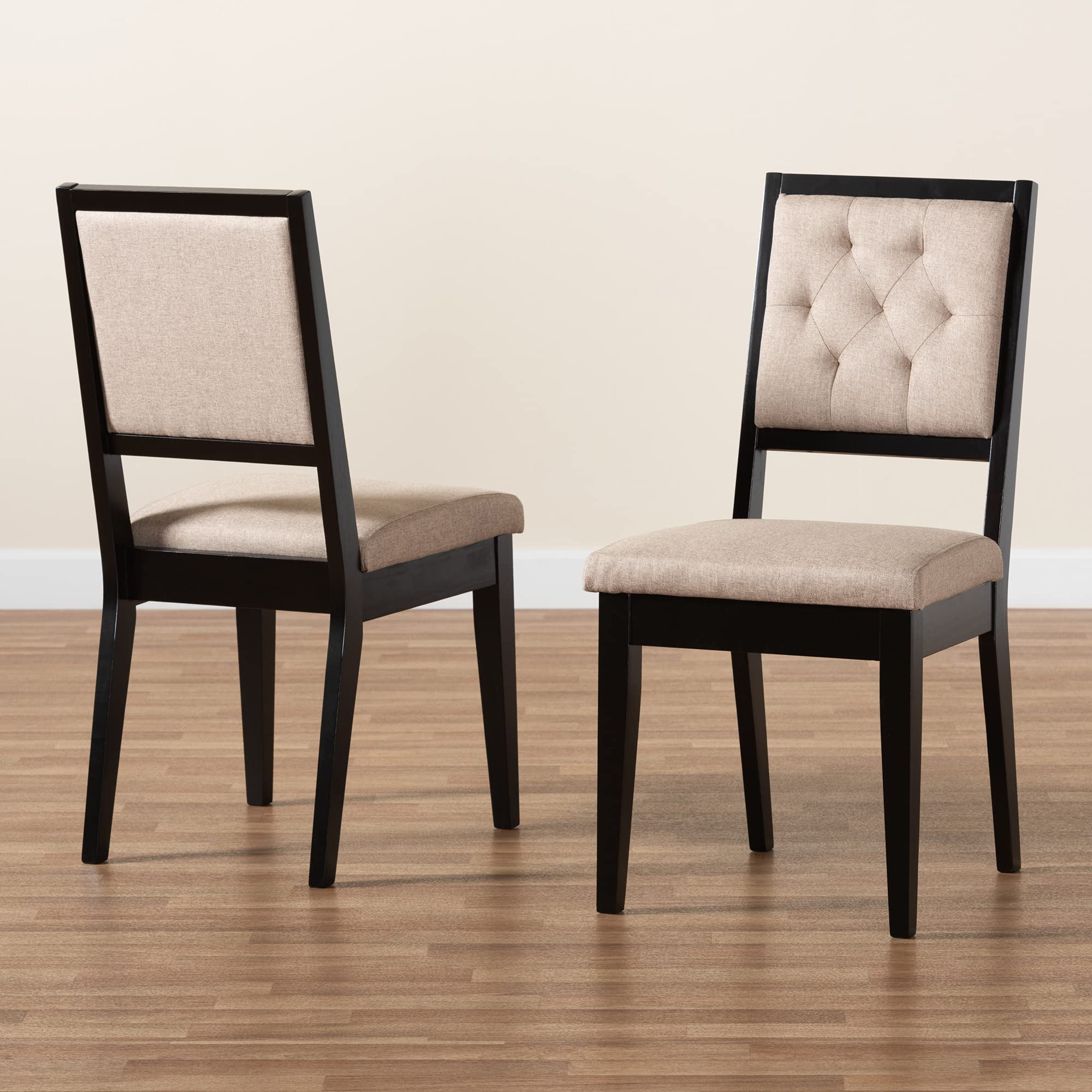 Baxton Studio Gideon 2-Piece Dining Chair Set - Sand Fabric Upholstered with Dark Brown Wood Finish - Modern Kitchen & Dining Room Chairs for Home Decor