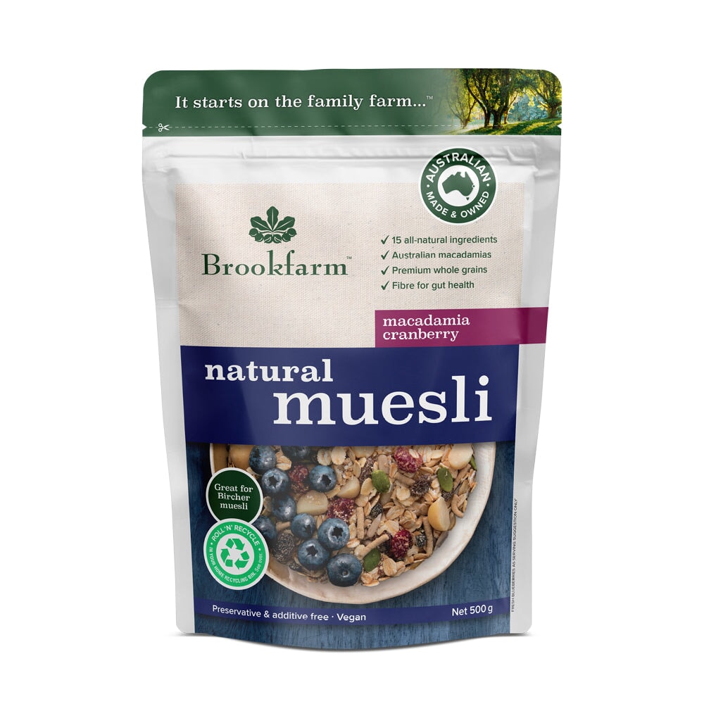 Brookfarm Natural Macadamia Muesli with Cranberry - Healthy Breakfast Cereal with Nuts & Dried Fruits - Perfect for Morning Meal, Snacks & Weight Management