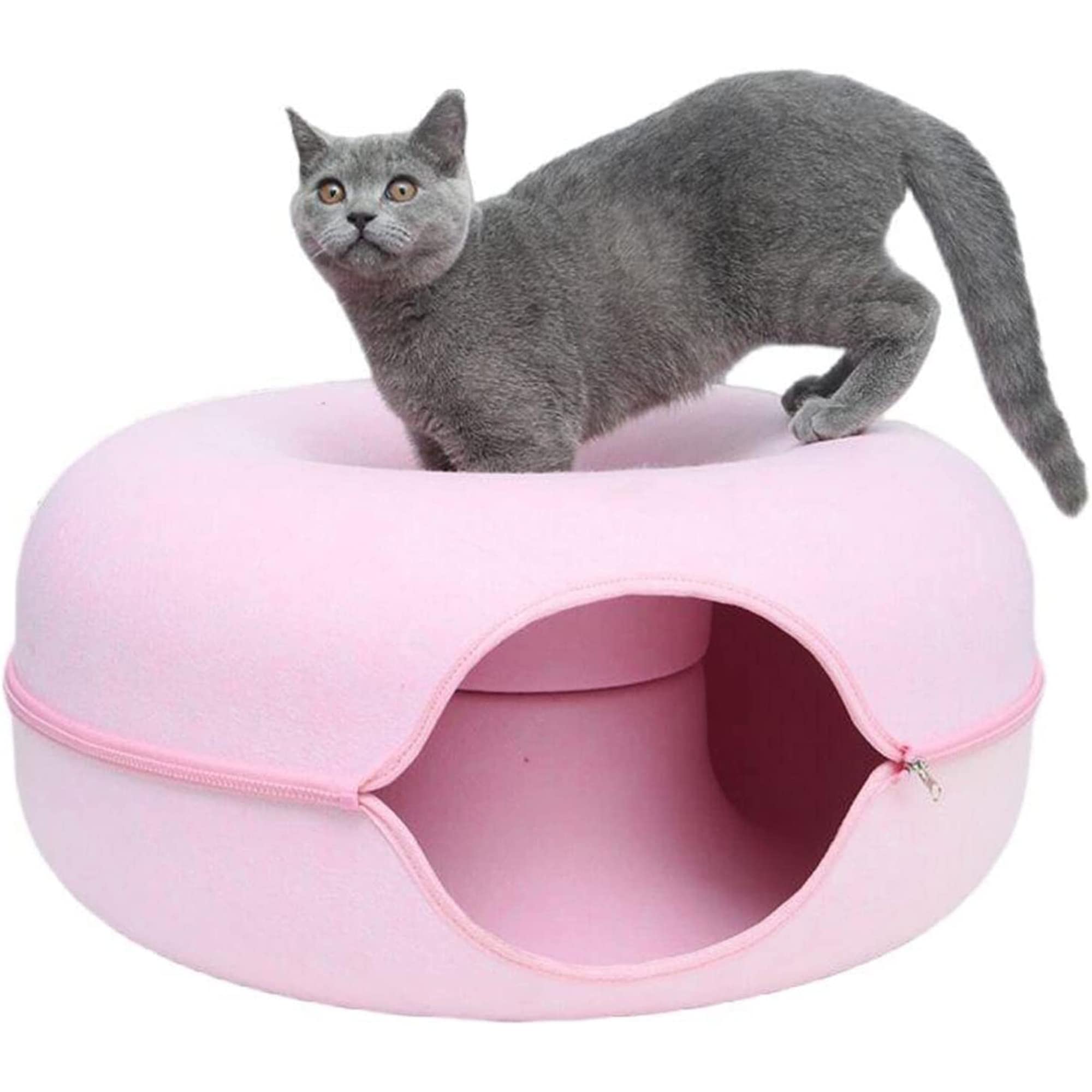 Soft Felt Cat Tunnel Bed - Removable & Washable Donut Cat Nest for All Seasons - Semi-Closed Pet Bed for Cats & Small Dogs - Perfect for Playtime, Napping & Cozy Hideaways
