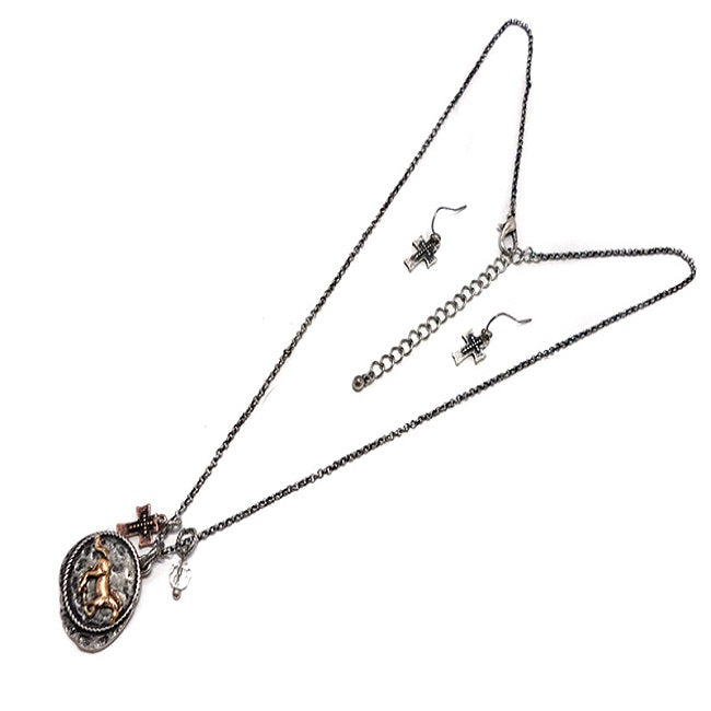 Elegant Horse & Cross Pendant Necklace Set for Women - Perfect Gift for Birthday, Christmas & Everyday Wear