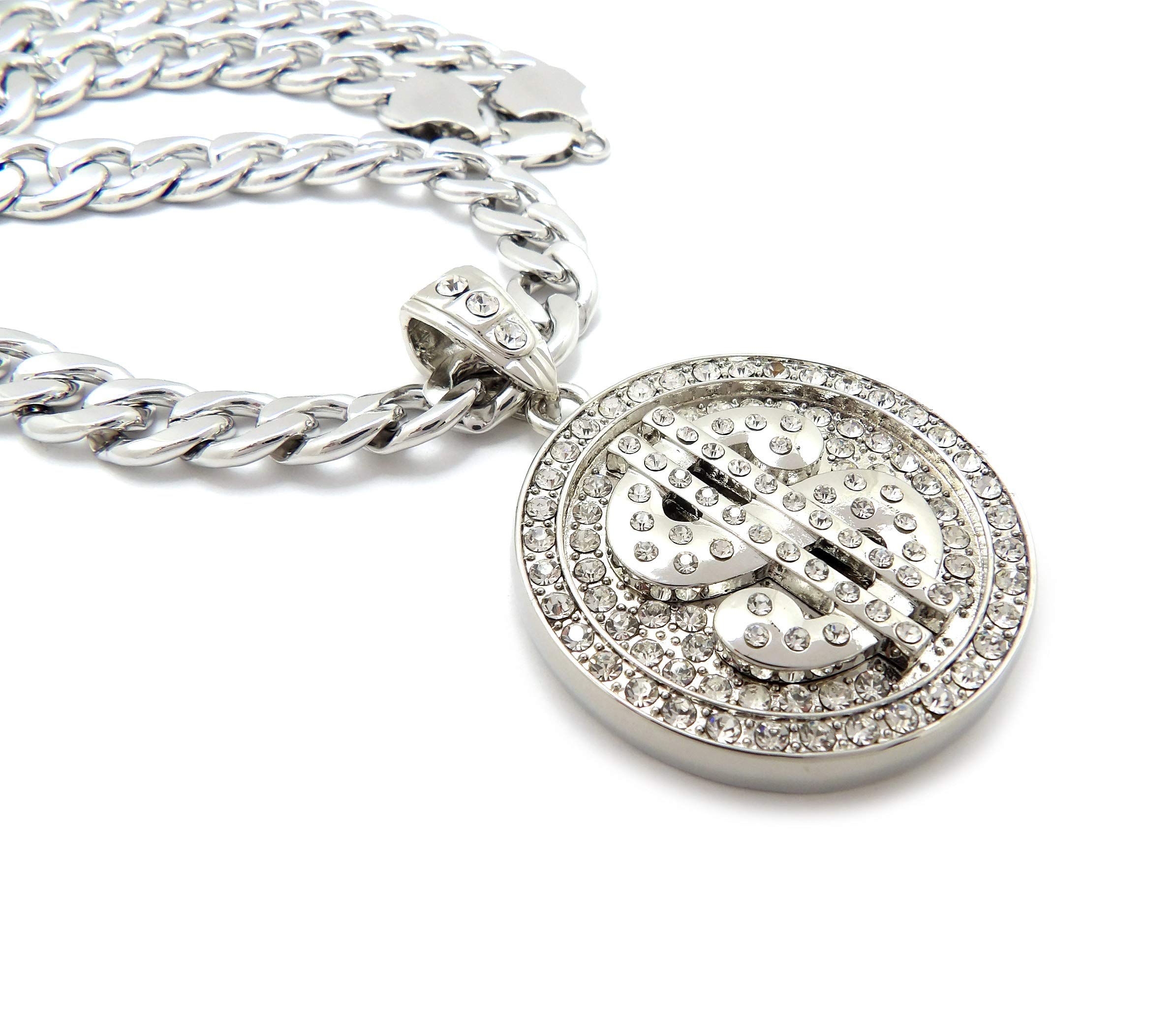 Hip Hop Rhinestone Dollar Sign Pendant with Cuban Chain - Silver Tone for Men's Jewelry & Streetwear