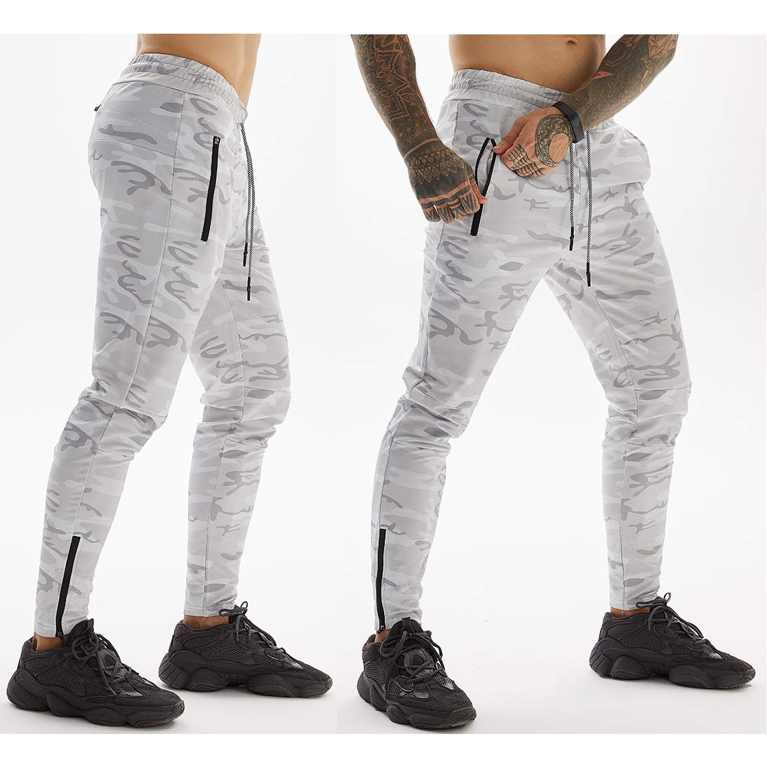 Ouruikia Men's Jogger Pants - Tapered Sweatpants with Zipper Pockets & Towel Loop for Running, Workout & Casual Wear - Athletic Pants for Gym, Travel & Everyday Comfort