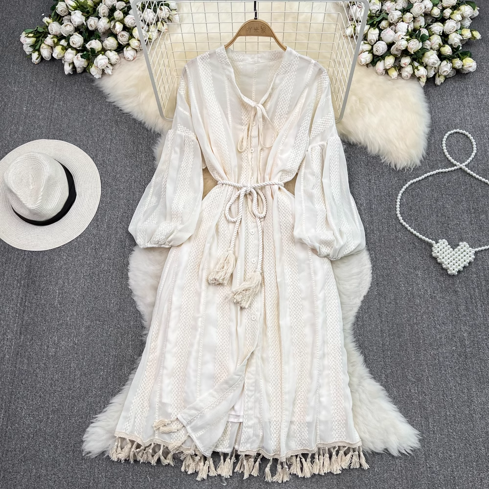 Elegant French Tassel Maxi Dress for Women - Summer Flowy Long Skirt with Side Slit - Perfect for Beach Vacations, Date Nights & Boho Chic Outfits
