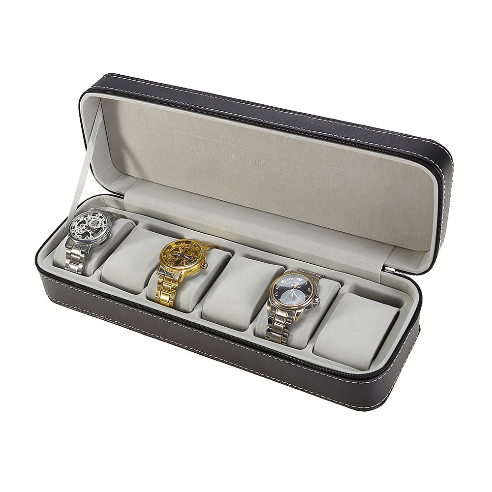 6/10/12 Slot Leather Watch Box - Portable Travel Jewelry Organizer with Zipper Case for Men & Women | Perfect for Watch Collectors, Business Travel & Home Storage