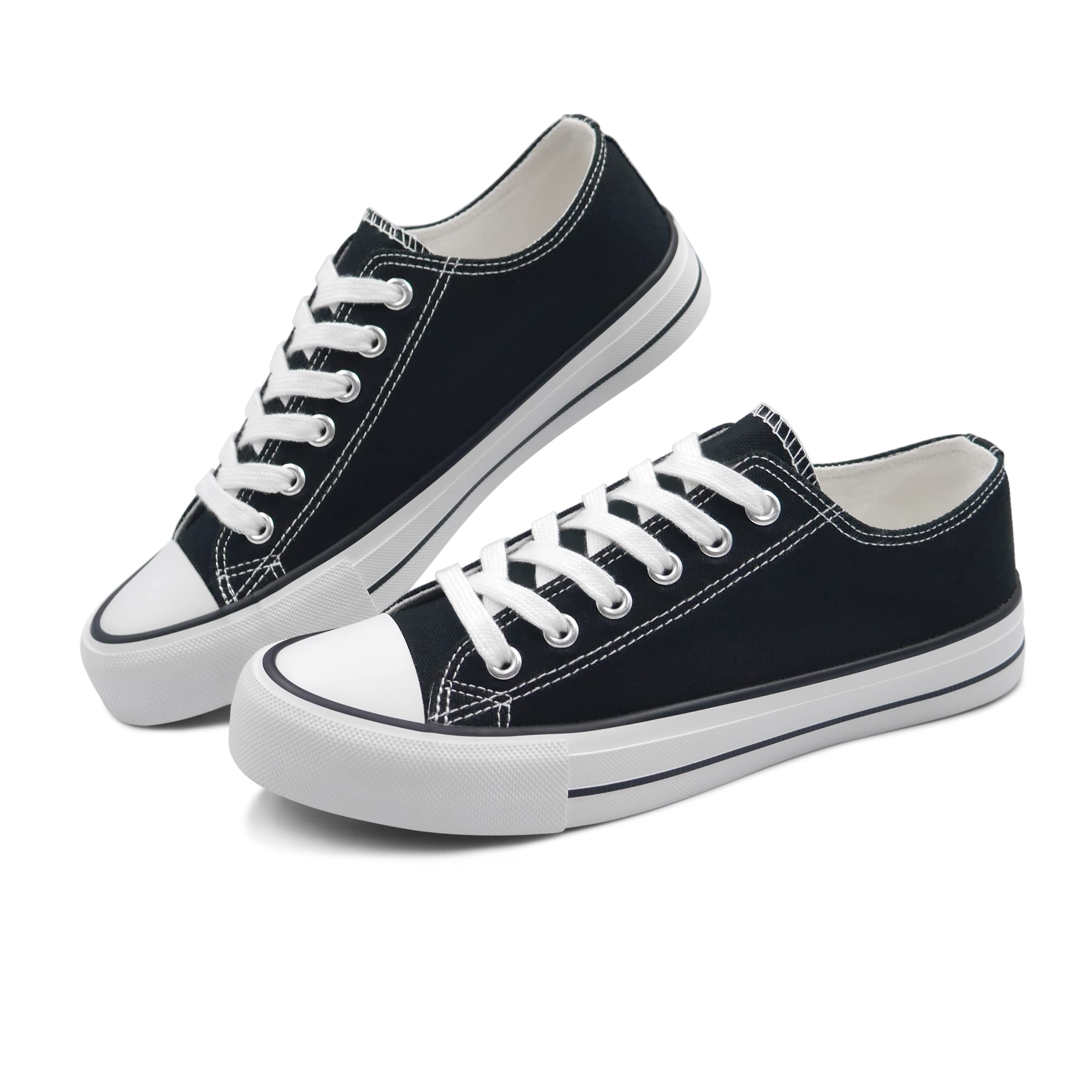 ANTLULU Women's Casual Canvas Sneakers - Low Top Lace-Up Fashion Shoes in Black & White | Comfortable & Stylish for Everyday Wear, Walking, and Light Activities
