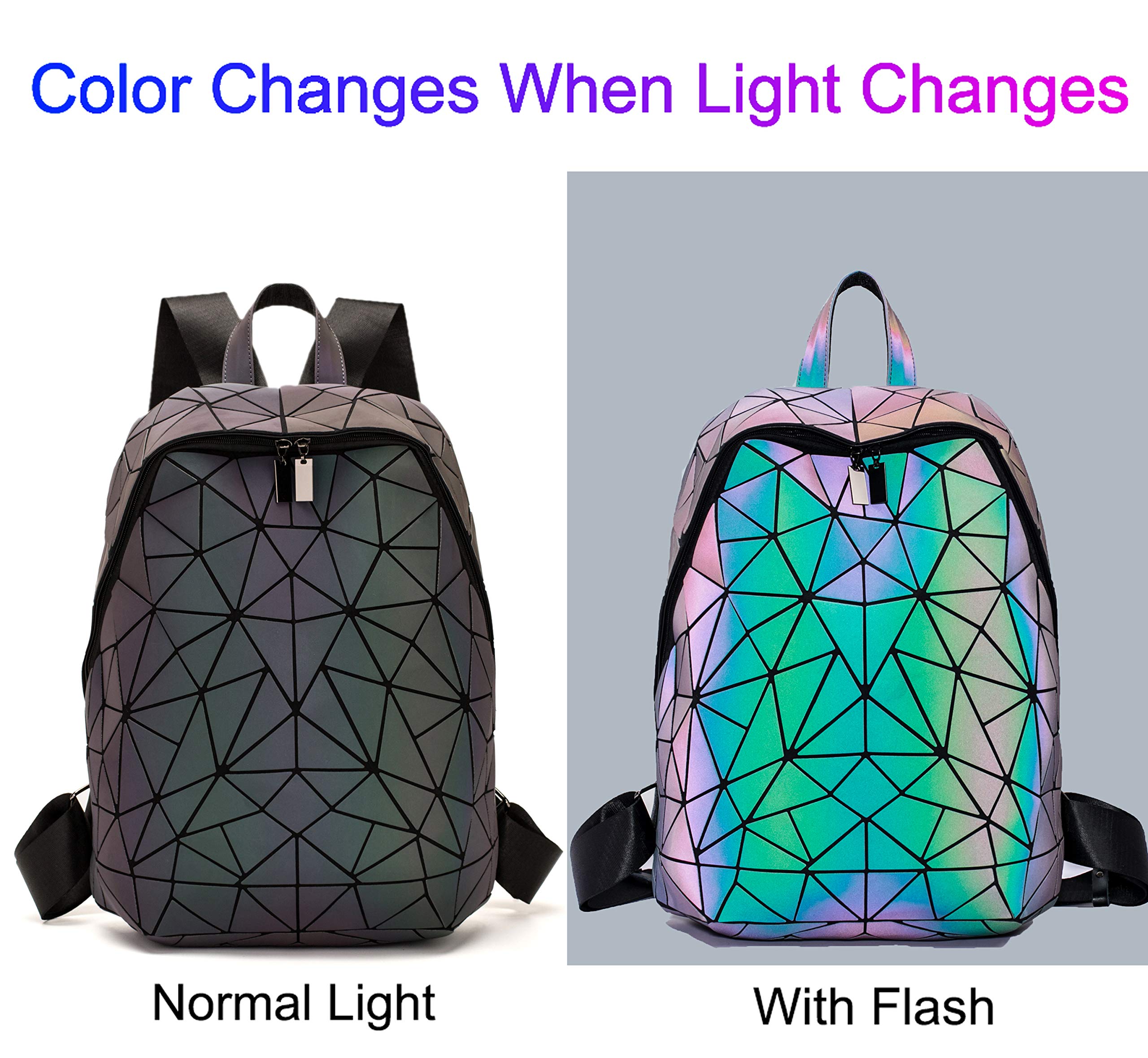Luminous Geometric Backpack for Women - Holographic Reflective Handbag & Iridescent Daypack (BB19007-YE02) - Perfect for Night Out, Rave Parties, and Festival Fashion Accessories