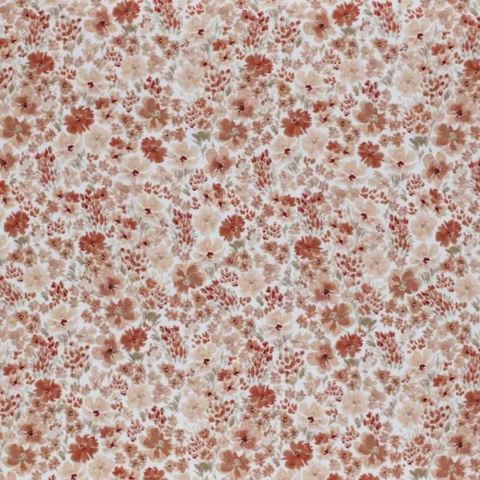 Premium Cotton Poplin Fabric - Blossoming Meadow Peach Floral Print - Perfect for Dresses, Curtains & DIY Sewing Projects