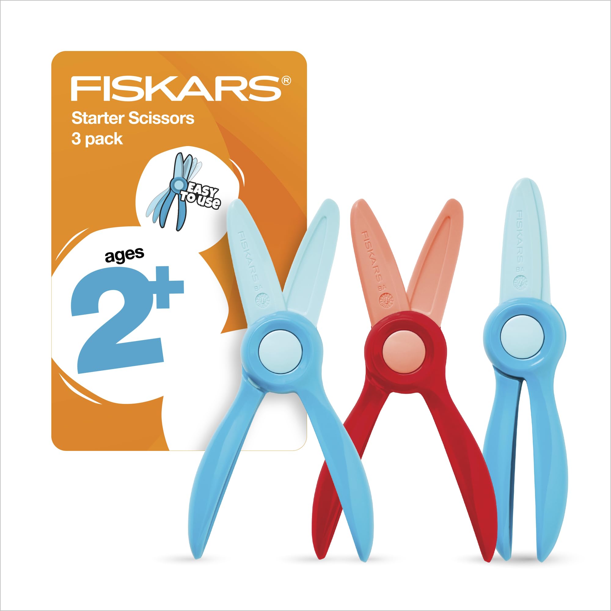 Fiskars Toddler Safety Scissors for Kids Ages 2+ (3-Pack) - Small Plastic Children's Scissors with Easy Grip for Arts & Crafts, Left & Right Handed - Perfect for Preschool, Kindergarten & Homeschool Supplies