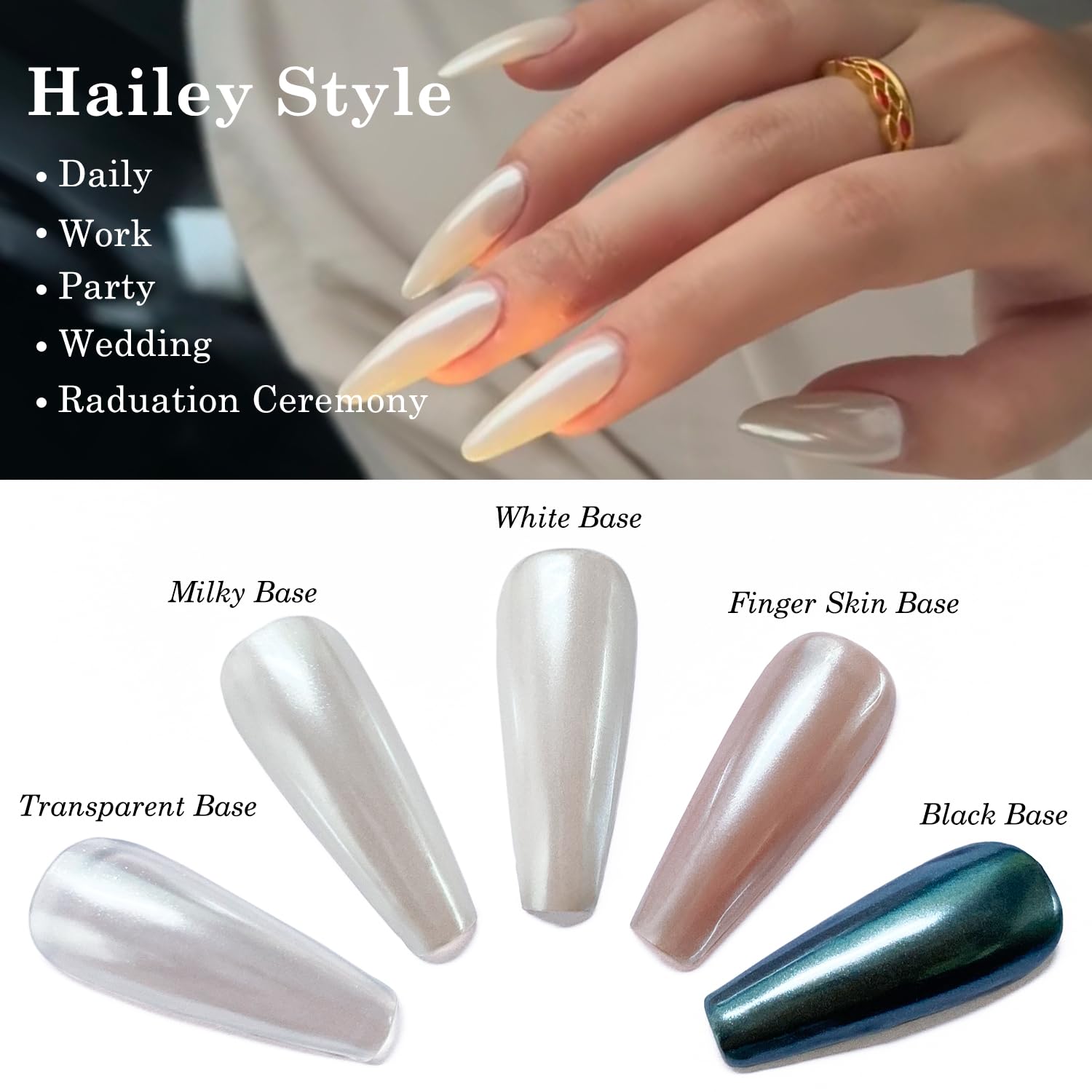 Magic White Pearl Chrome Nail Powder - Holographic Glitter Manicure Pigment for Shell Nails Art | DIY Aurora Moonlight Nail Design with Free Tools | Perfect for Salon, Home Manicure & Special Occasions