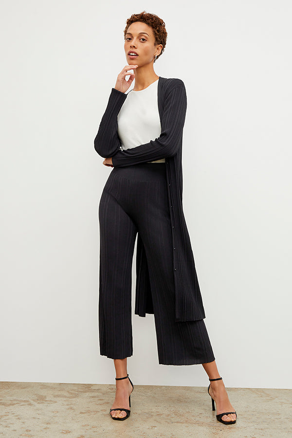 Marijane Pant Textured Knit Women's High Waisted Pants - Black | Comfortable Stretchy Lounge Pants for Yoga, Travel & Casual Wear