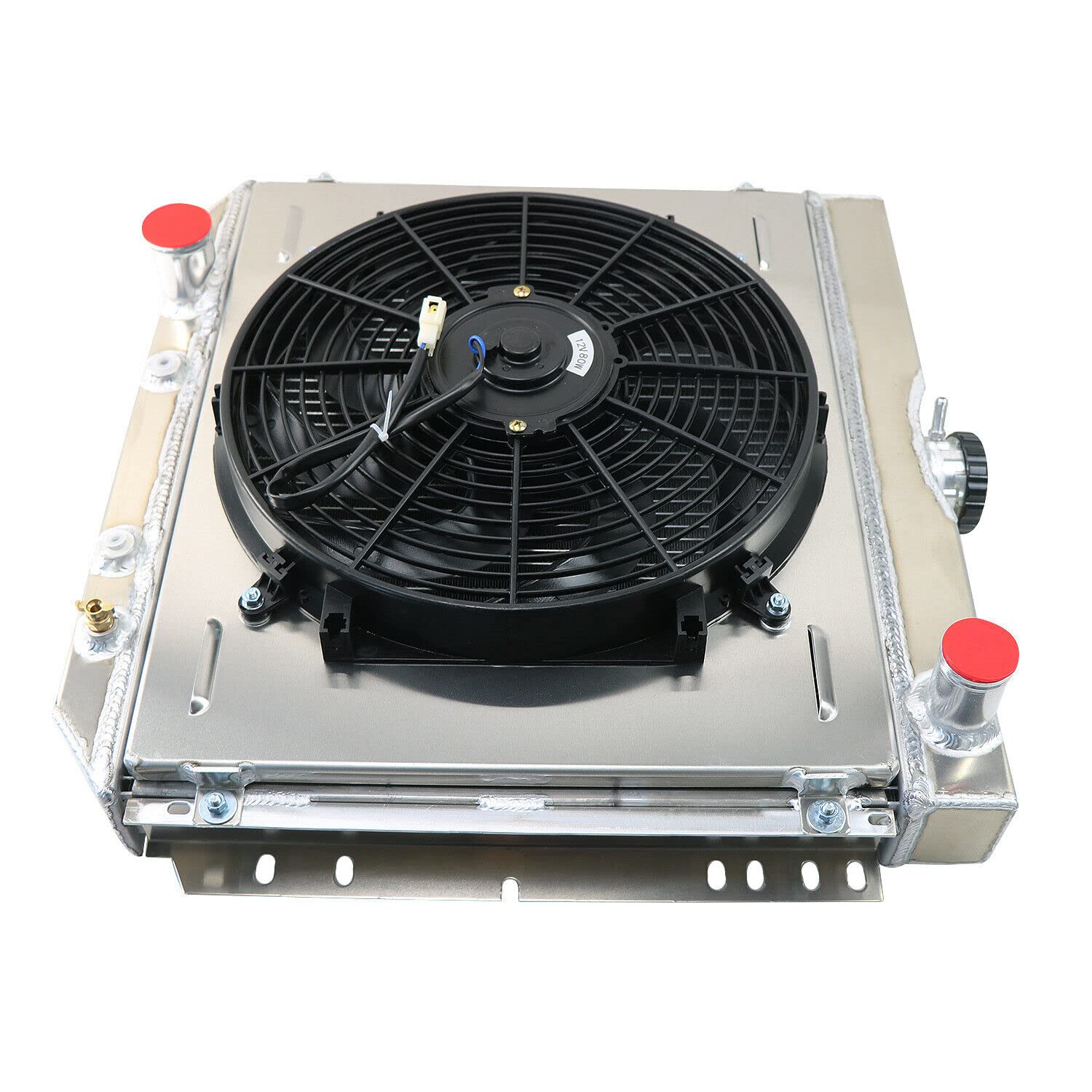High Performance 3 Row Aluminum Radiator for 1969-1970 Ford Mustang & 1970-1977 Maverick | Fits Mercury Cougar L6 V6 V8 Engines | Includes Electric Fan Shroud & Thermostat Kit | Perfect for Street Racing & Classic Car Restoration