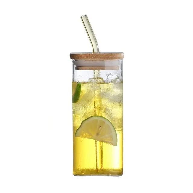 Sroxzy 350ml Mason Jars with Glass Straws & Airtight Wooden Lids - Reusable Drinking Glasses for Juice, Iced Tea, Smoothies, Beer & Cold Coffee - Perfect Travel Tumbler for Picnics, Office & Home Use - Pack of 1
