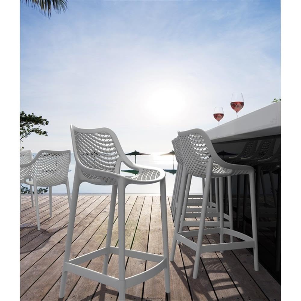 White Compamia Air Patio Counter Stool Set of 2 - Lightweight Outdoor Bar Stools for Patio, Deck, Poolside & Backyard Dining