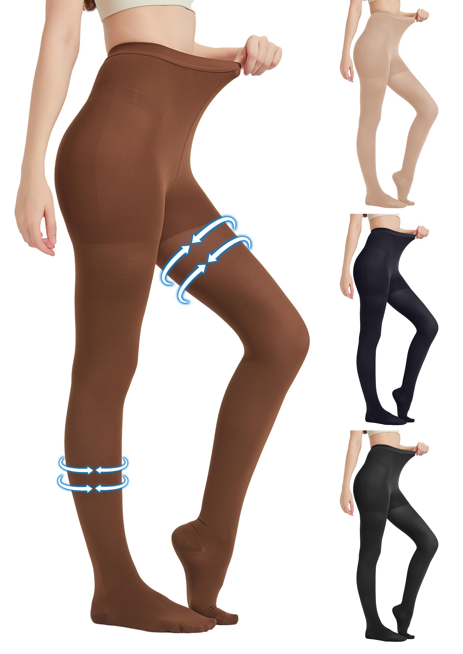 MGANG Medical Compression Pantyhose for Women & Men - 20-30 mmHg Firm Support, Closed Toe, Opaque, Waist High Leggings for Varicose Veins, Edema & DVT - Brown | Ideal for Travel, Pregnancy & Post-Surgery Recovery