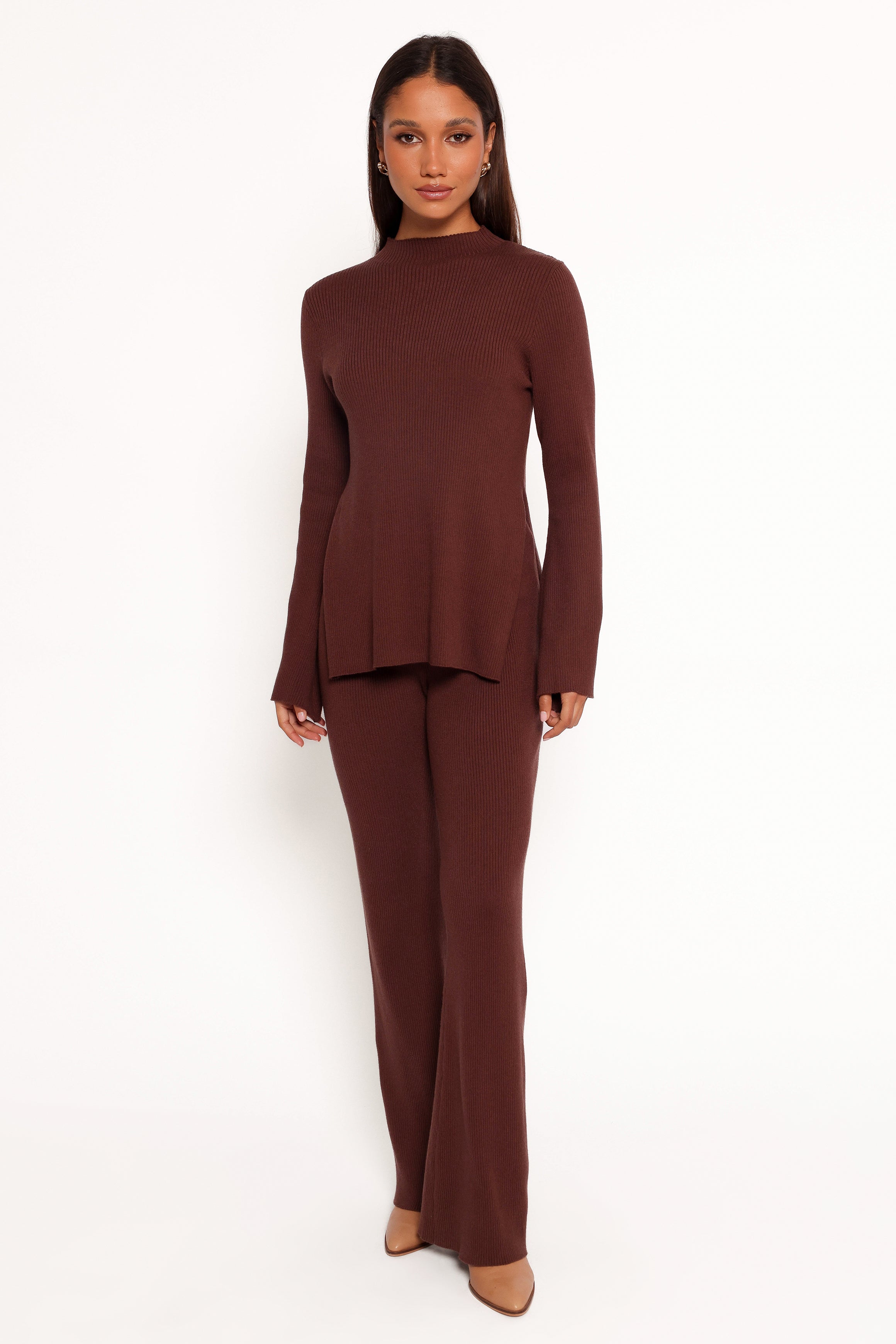Adrienne Knit Top Women's Casual Long Sleeve Sweater Chocolate Brown | Perfect for Fall & Winter Outfits, Office Wear, and Cozy Layering