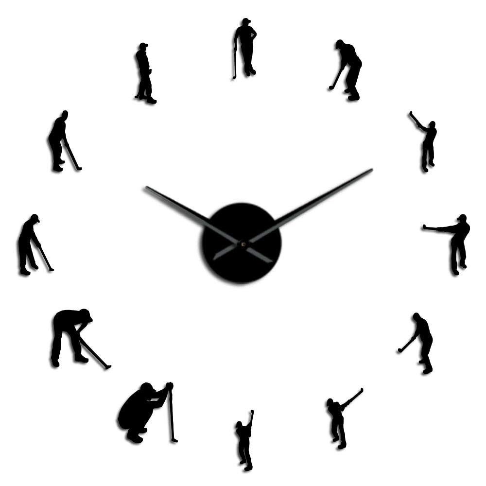 VCS Golfers Large DIY Wall Clock - 47 Inch Golf Player Mirror Wall Art Stickers, Giant Golf Club Hanging Watch for Sports & Golfing Decor (Black) - Perfect for Man Cave, Golf Clubhouse & Sports Themed Room Decor