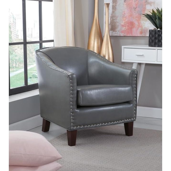 Giles Nailheads Accent Chair in Charcoal - Stylish Upholstered Living Room Armchair for Home Office & Lounge Decor