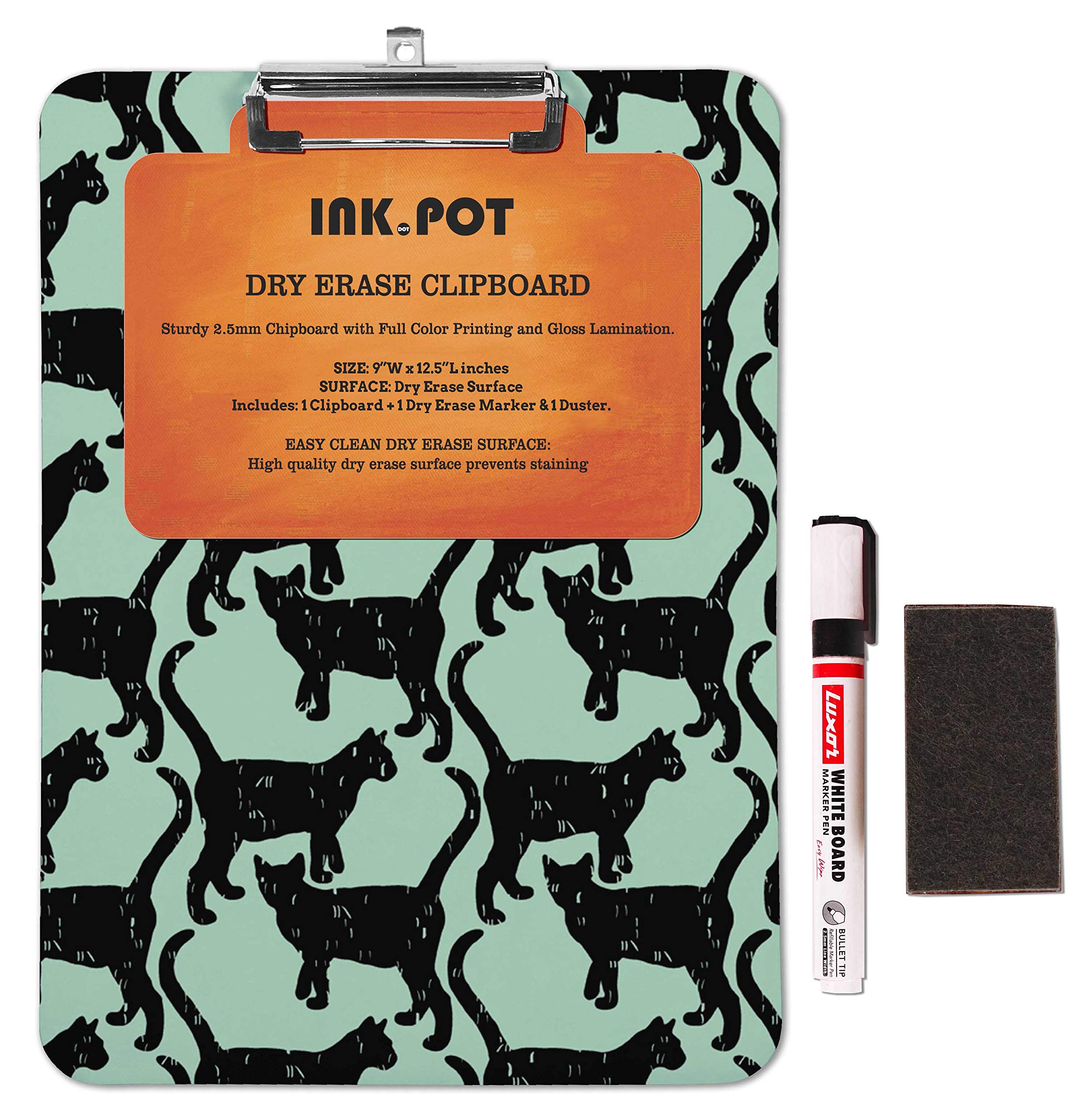 Double Sided Dry Erase Clipboard 9x15 - Letter Size with Marker & Duster for Office & School