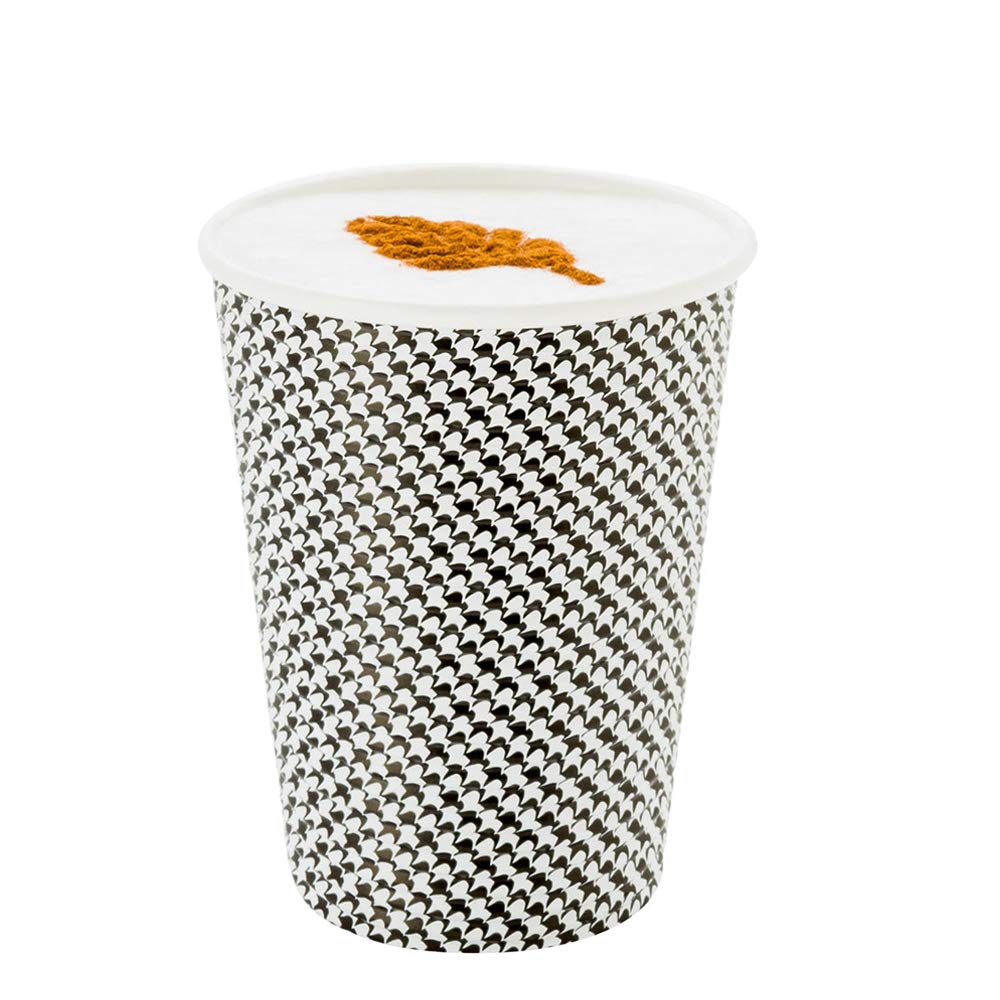 Restaurantware 12oz Disposable Coffee Cups - 500 Pack Spiral Wall Hot Paper Cups with Houndstooth Print for Coffee, Tea & Beverages | Insulated Design, Rolled Rim (Lids Sold Separately) | Perfect for Cafés, Offices & Catering Events