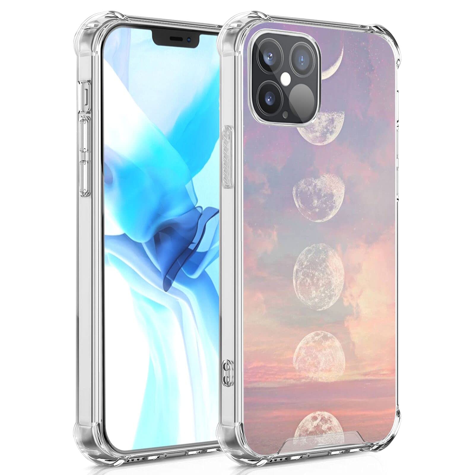 iPhone 12 Mini Clear Protective Case with Corner Bumper | Transparent Shockproof Cover for iPhone 12 Mini (5.4 Inch) | Cloud Moon Pastel Planets Design | Perfect for Everyday Use, Travel & Outdoor Activities