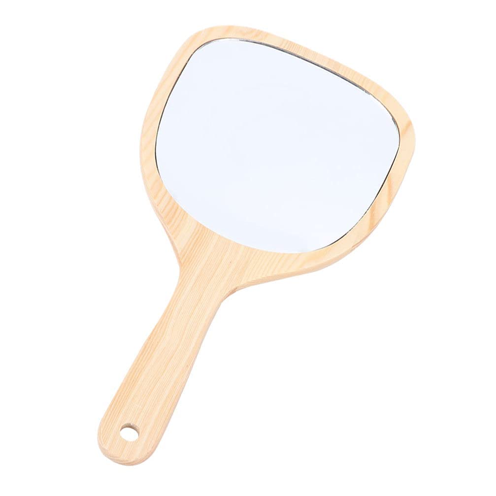 Wooden Handle Mirror for Shaving & Makeup - Portable Travel & Bathroom Use