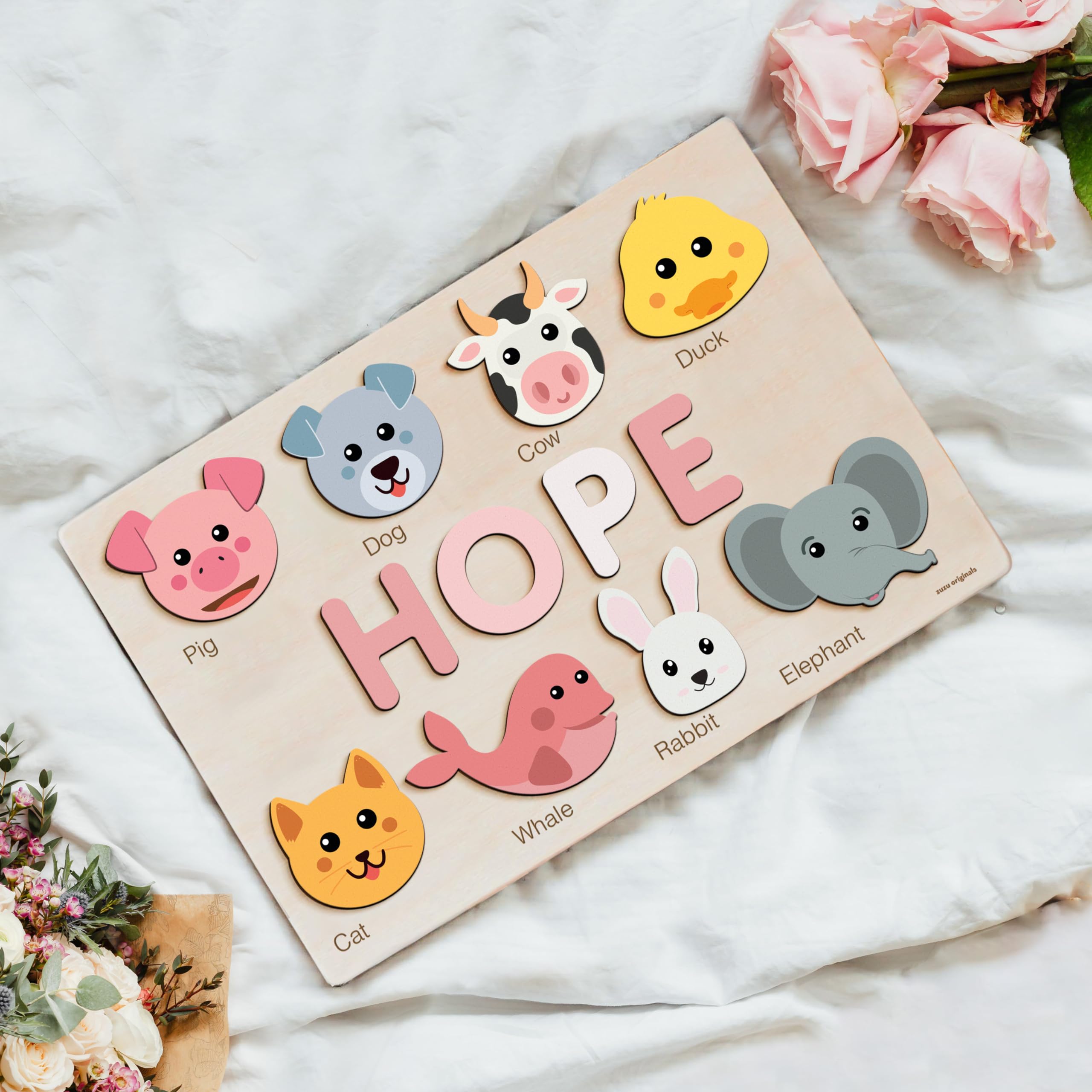 Personalized Wooden Name Puzzle for Toddlers - Custom Animal-Themed Name Sign for Baby Girls & Boys - Unique Handmade Gift for 1st Birthday, Christmas & Nursery Decor - Perfect for Learning ABCs & Name Recognition