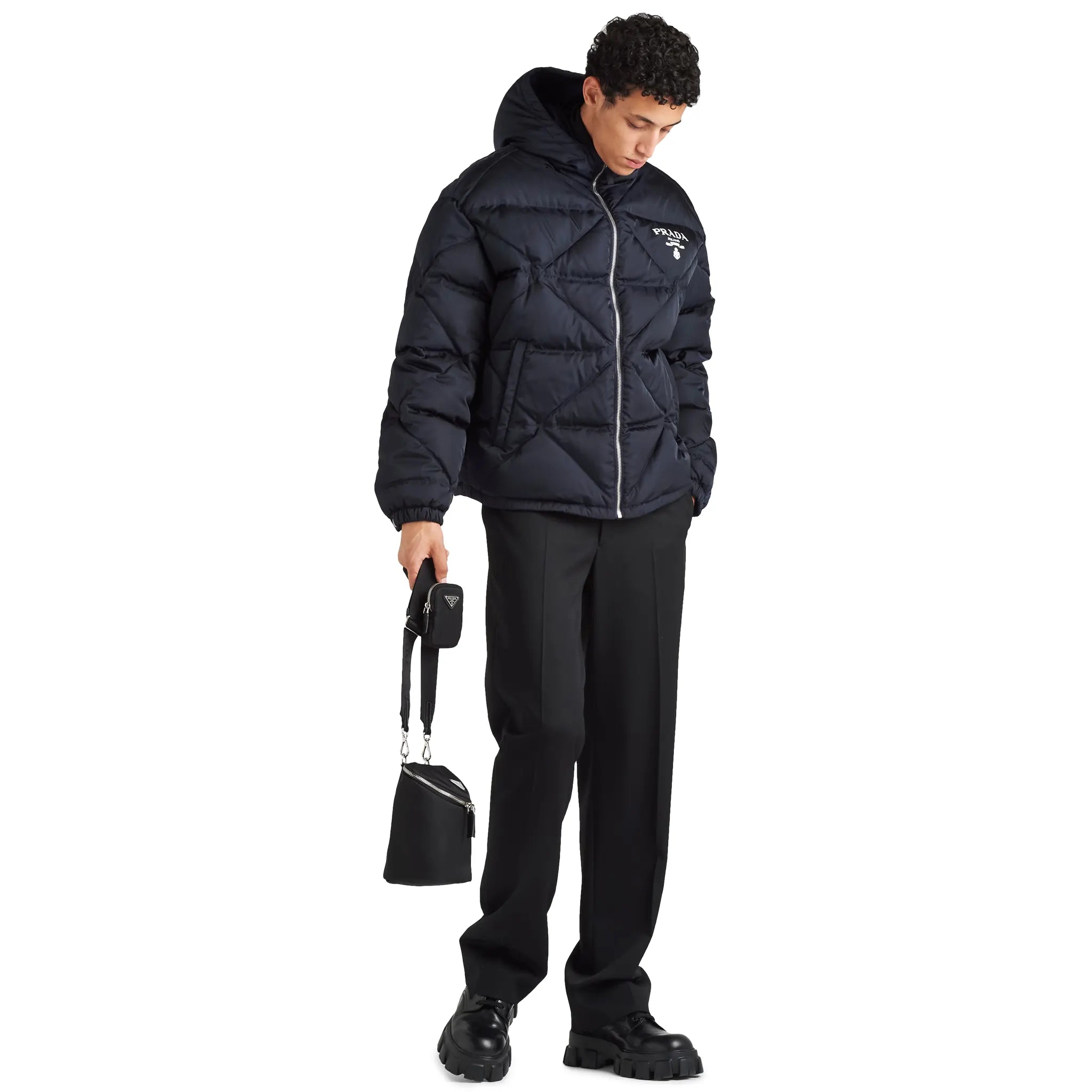 Prada Re-Nylon Cropped Down Jacket for Women - Lightweight Blue Puffer Coat for Winter, Travel & Outdoor Activities