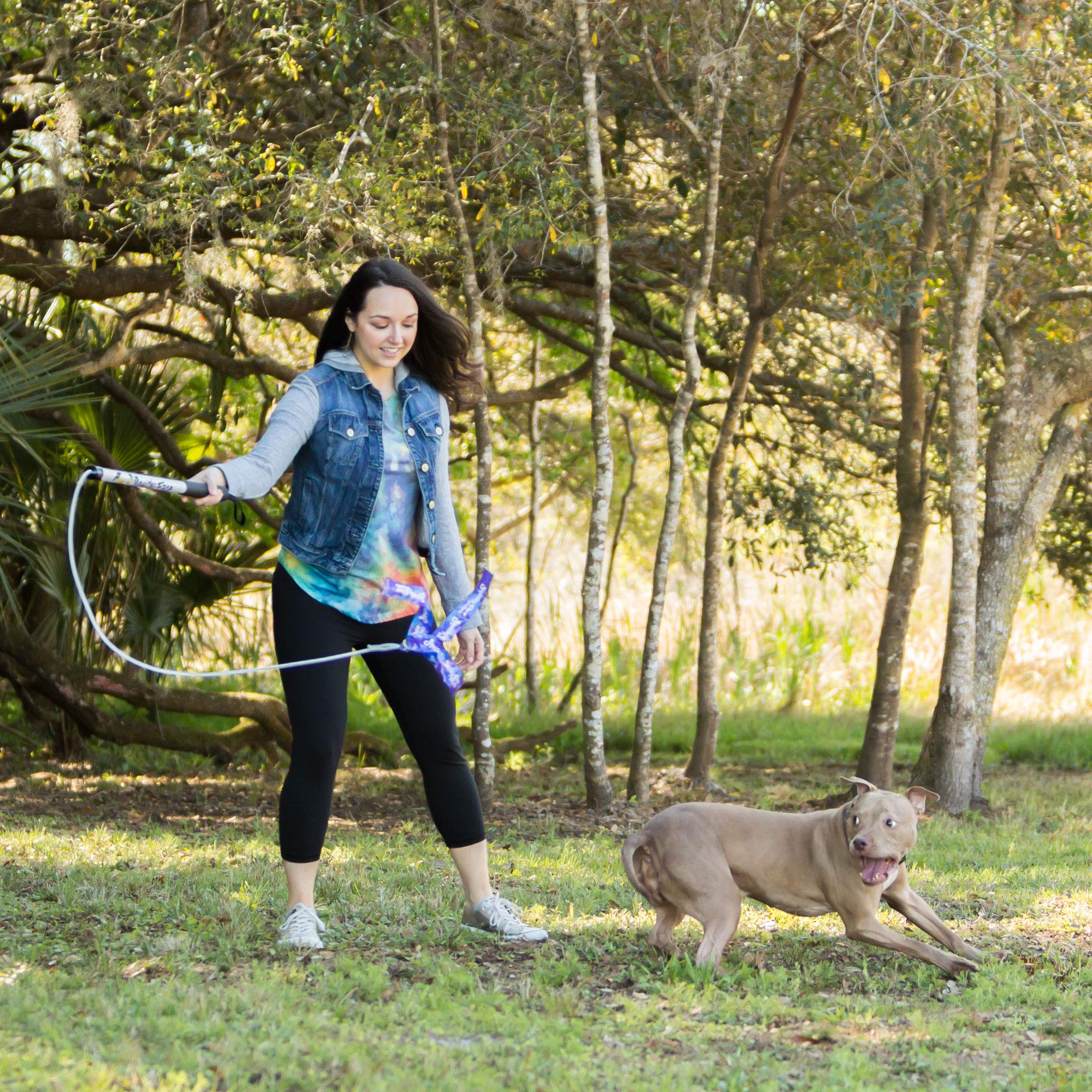 Flirt Pole V2 with Lure - Durable Interactive Dog Toy for Obedience Training & Exercise | Purple/Blue Tie Dye Design | 24-Inch Junior Size - Perfect for Outdoor Play, Agility Training & Bonding with Your Pet